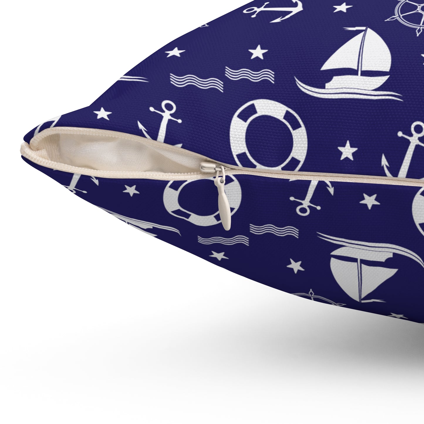 Nautical Sailboat Pattern Throw Pillow – Marine Anchor Lifesaver Decorative Cushion