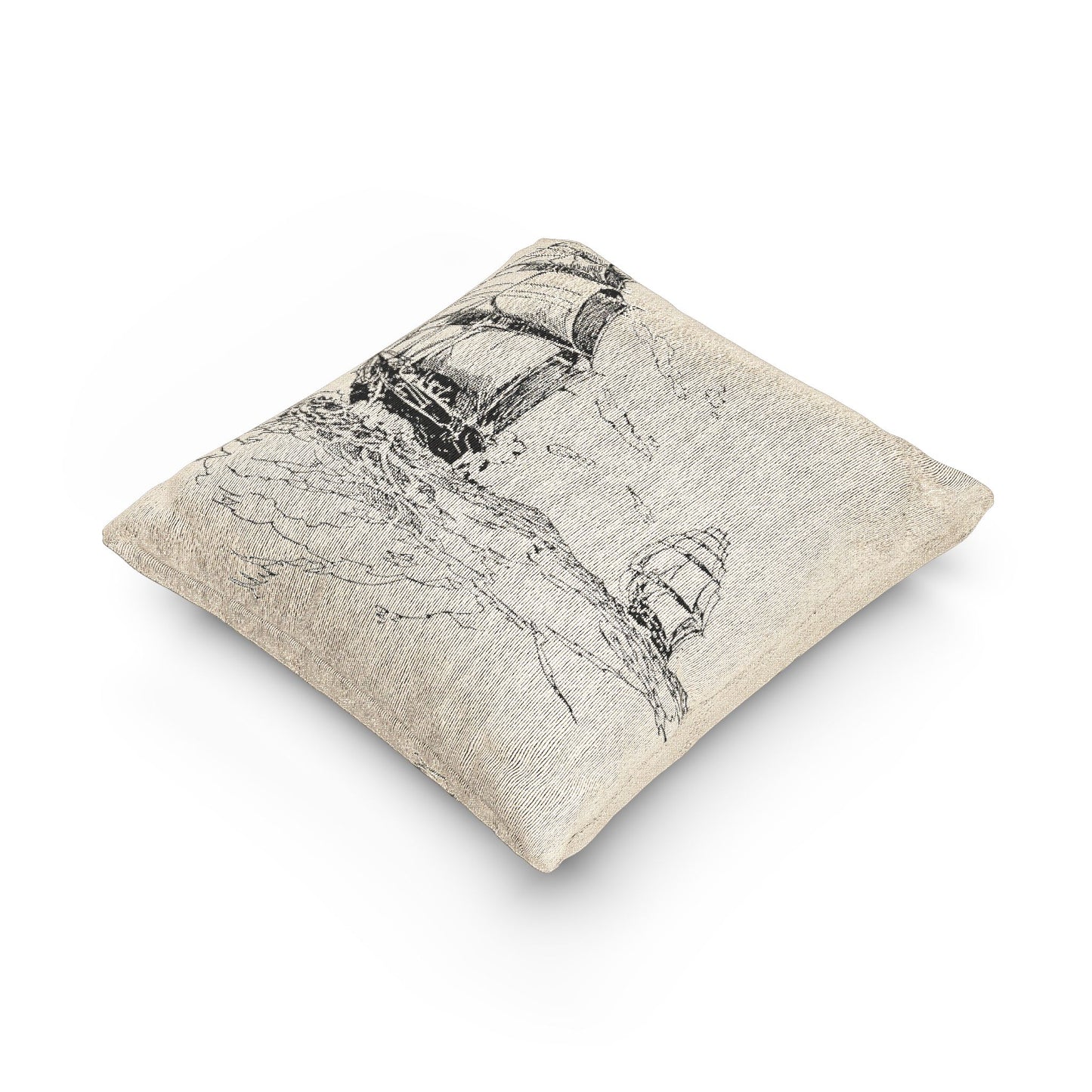 Vintage Sailing Ship Woven Pillow — Nautical Coastline Home Decor