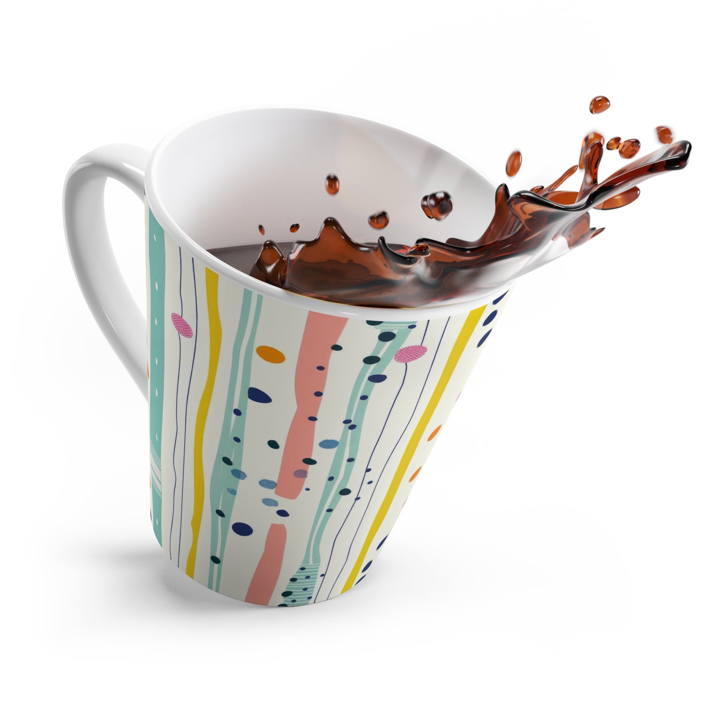 Colorful Abstract Stripes Latte Mug | Pastel Polka Dot Pattern