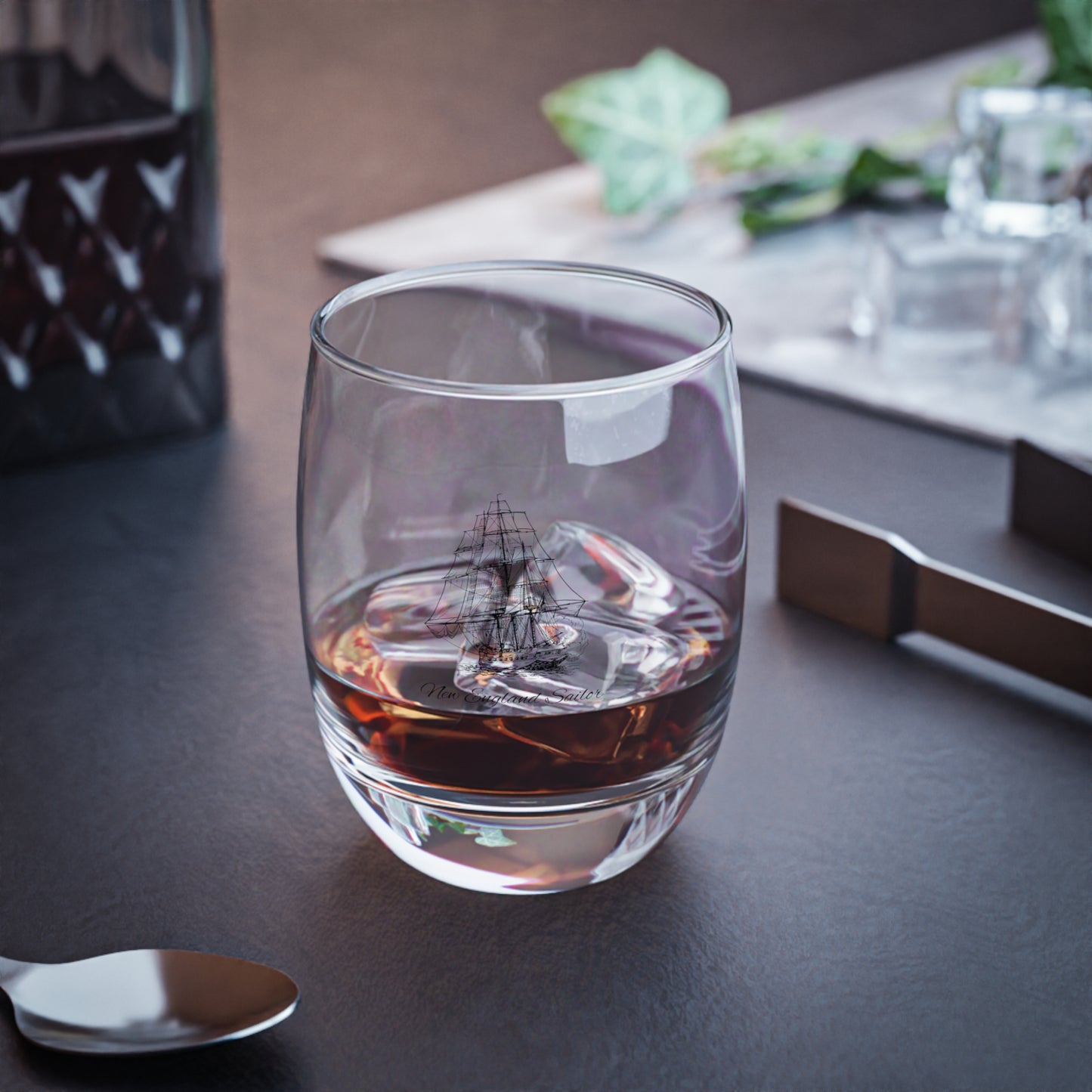 Nautical Whiskey Glass — Ship Etched Barware Gift for Sailors & Whiskey Lovers