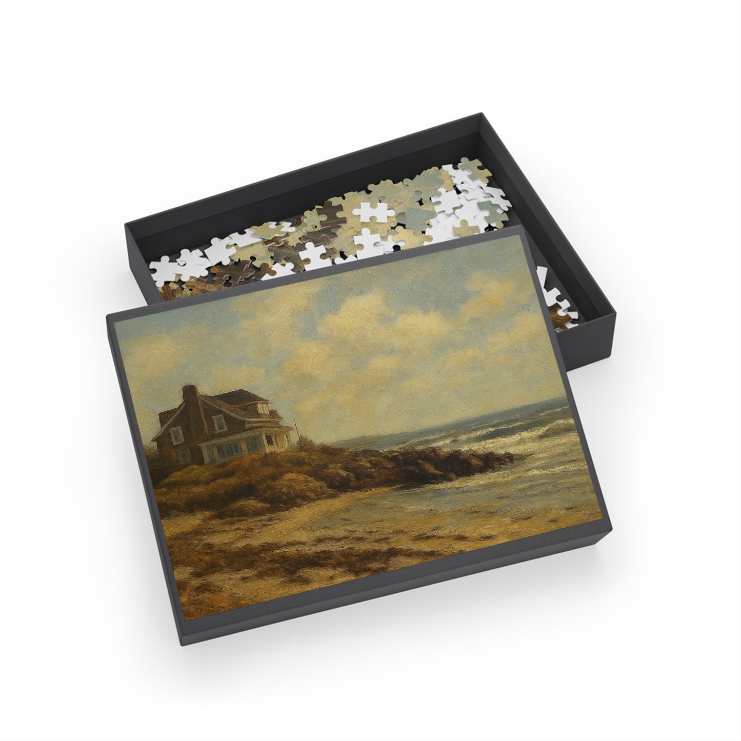 Kennebunk Beach Coastal Cottage Puzzle — Vintage Seaside Jigsaw (96–1000 Pieces)