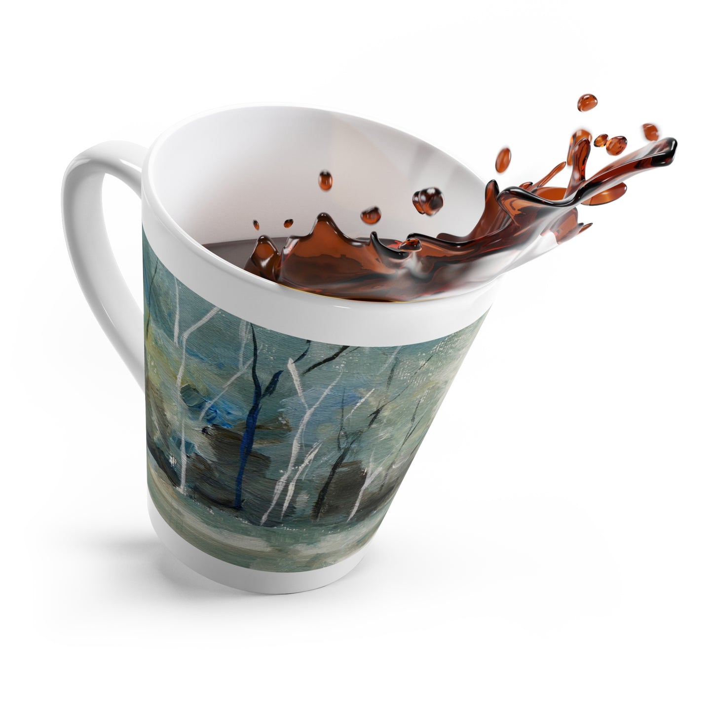 Latte Mug — Tranquil Blue Birch Forest Ceramic Latte Cup