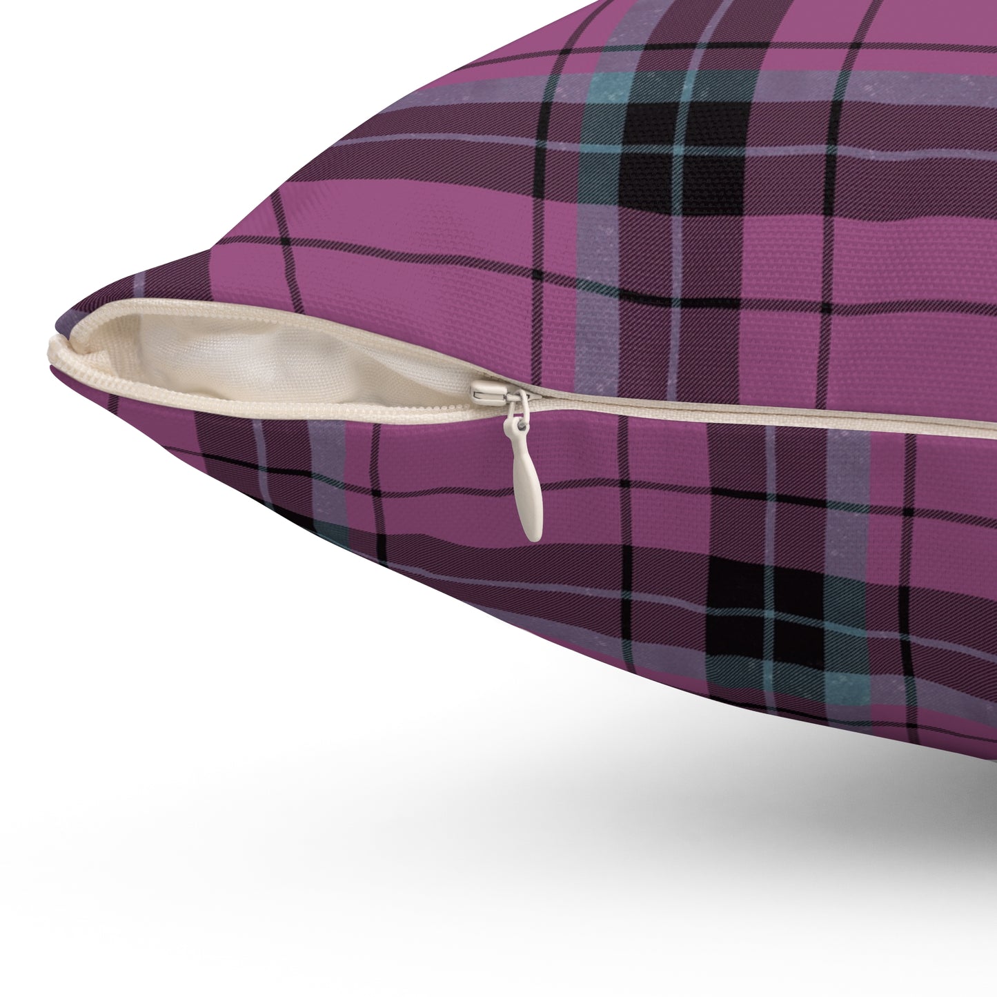 Purple Plaid Throw Pillow - Square Spun Polyester Decorative Cushion