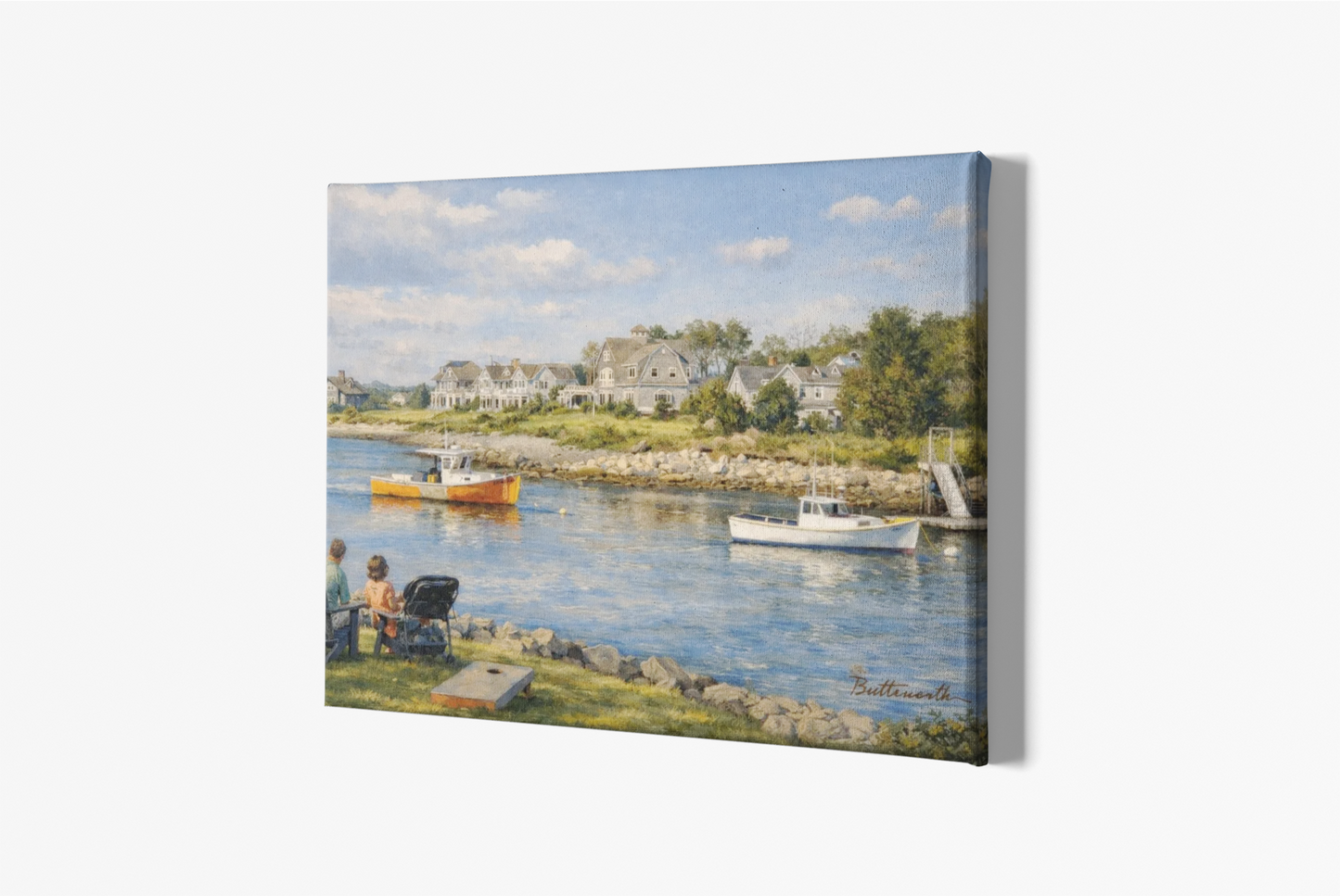 Coastal Harbor Scene Canvas Print — Tranquil Summer Seaside Wall Art