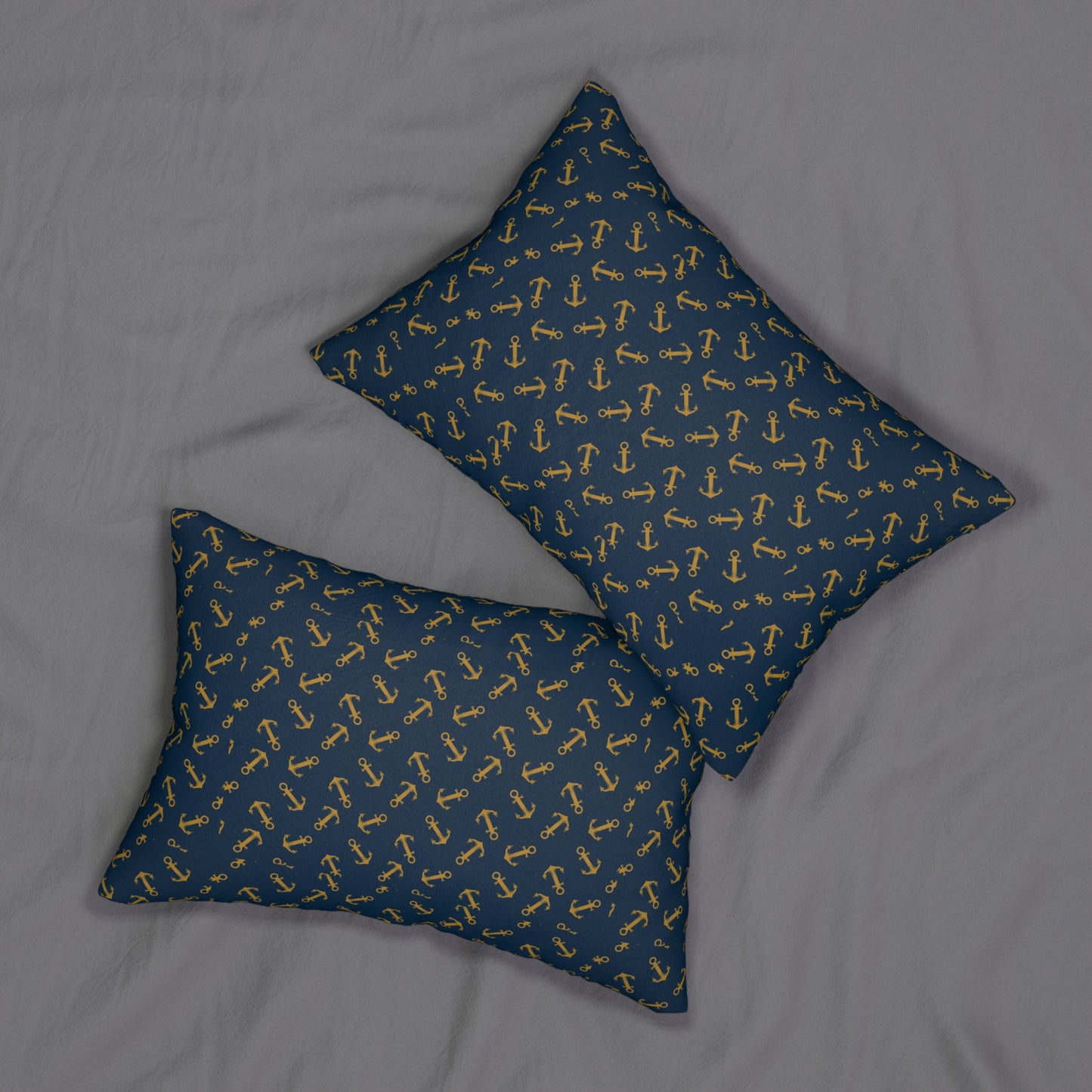 Navy Gold Anchor Lumbar Pillow – Nautical Decorative Throw Pillow