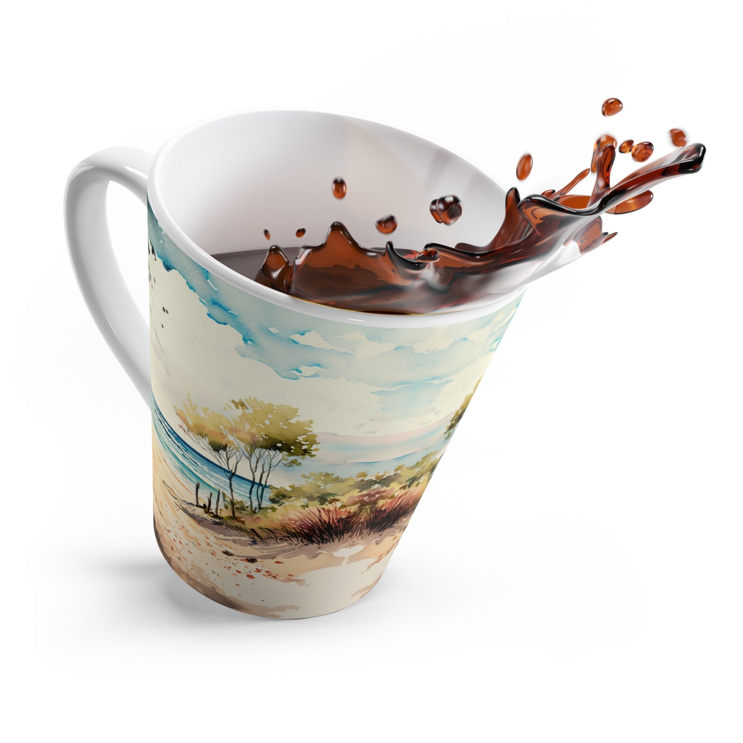 Coastal Beach Watercolor Latte Mug | Seaside Landscape Ceramic Cup