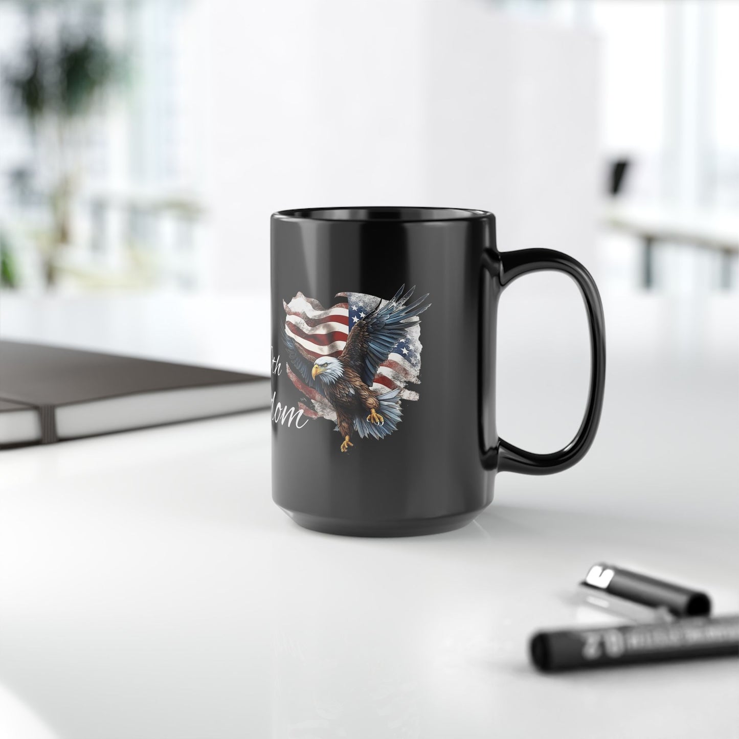 American Flag Eagle 250th Freedom Mug | Black Ceramic Mug