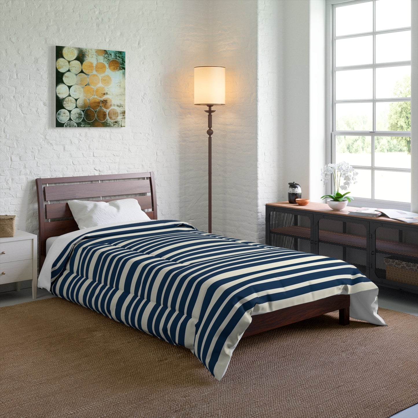 Navy & White Striped Comforter — Nautical Classic Comforter for the Bedroom