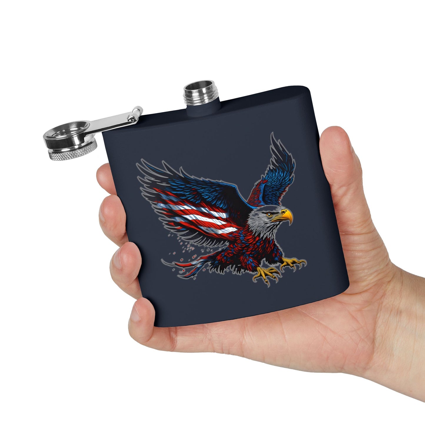 All American Eagle Patriotic Flask Stainless Steel 6oz | USA Flag Design