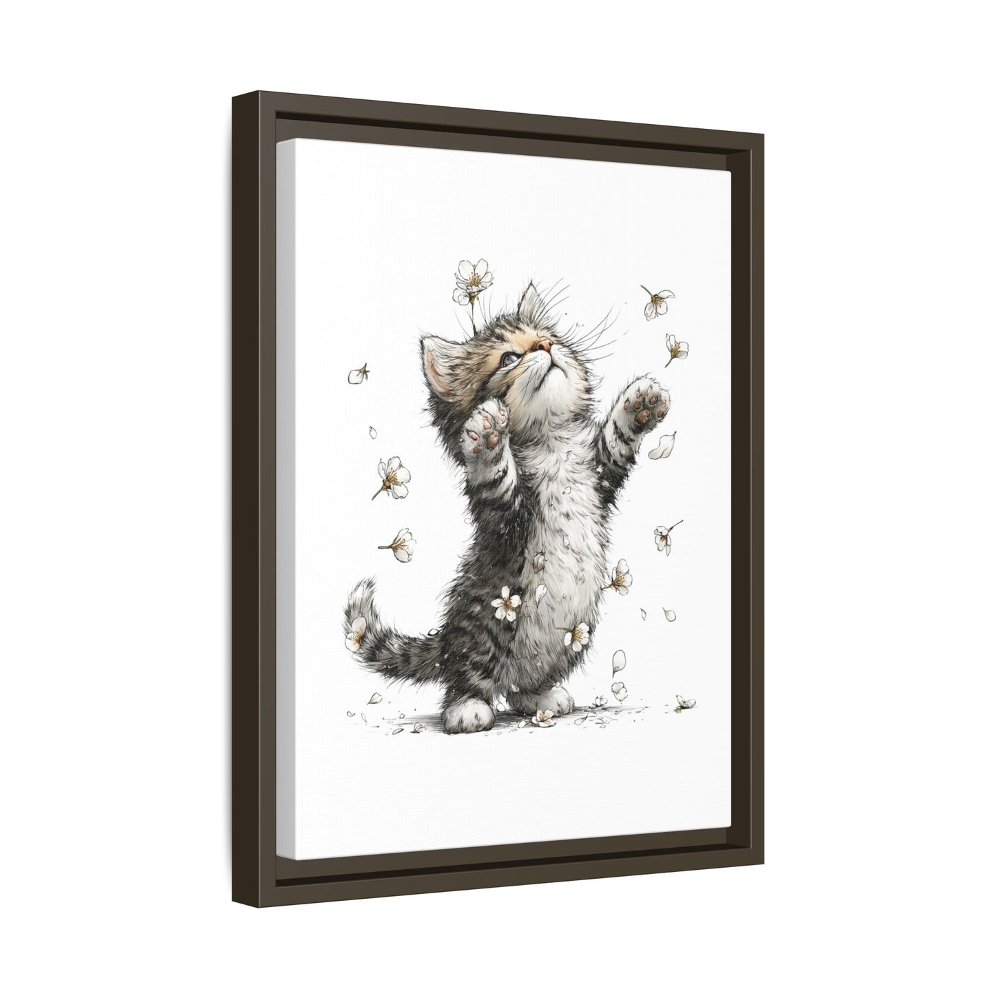 Playful Kitten with Dandelions Matte Canvas Framed Wall Art | Nursery Bedroom Decor