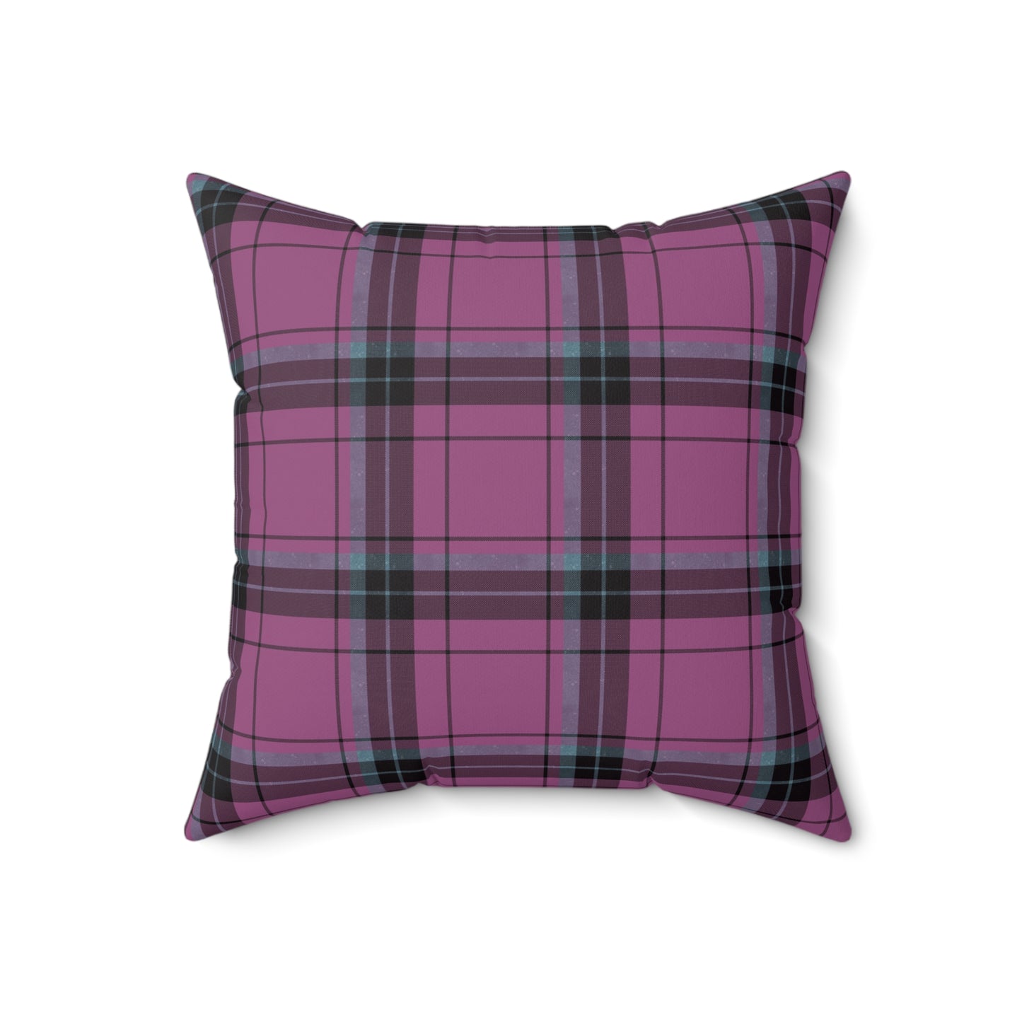 Purple Plaid Throw Pillow - Square Spun Polyester Decorative Cushion