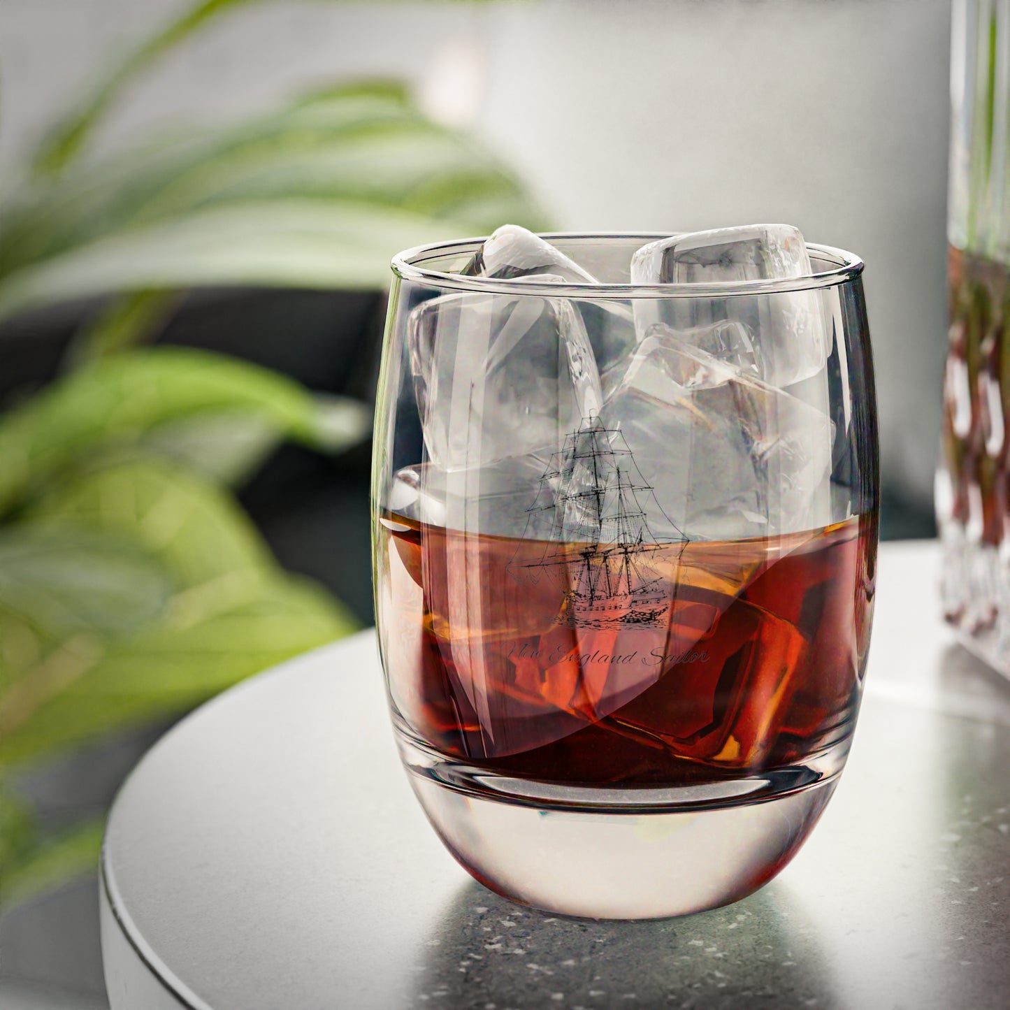Nautical Whiskey Glass — Ship Etched Barware Gift for Sailors & Whiskey Lovers