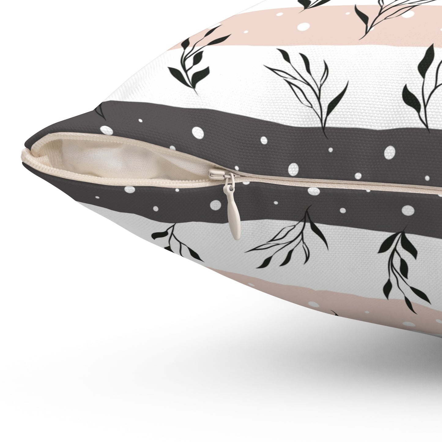 Botanical Leaf Striped Throw Pillow — Blush & Sage Decorative Cushion