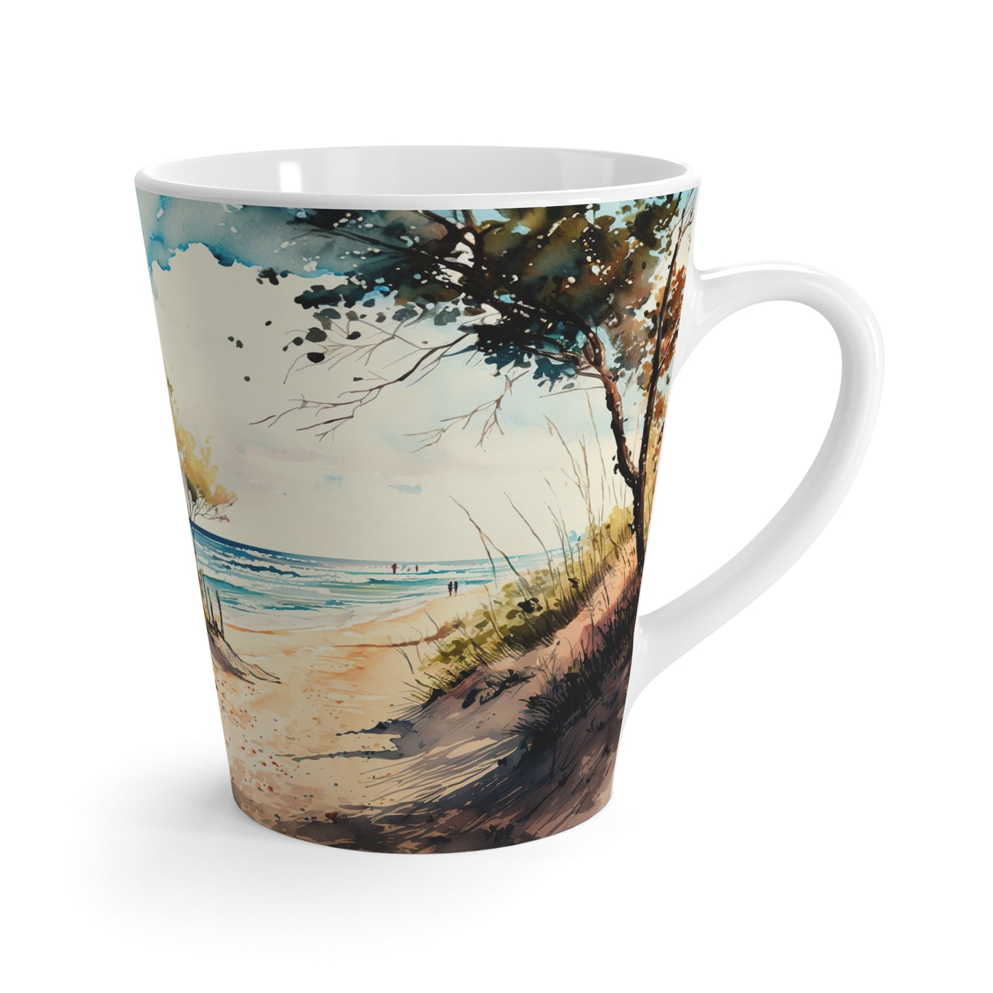 Coastal Beach Watercolor Latte Mug | Seaside Landscape Ceramic Cup