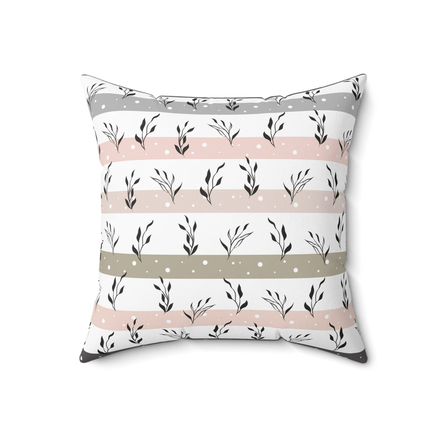 Botanical Leaf Striped Throw Pillow — Blush & Sage Decorative Cushion