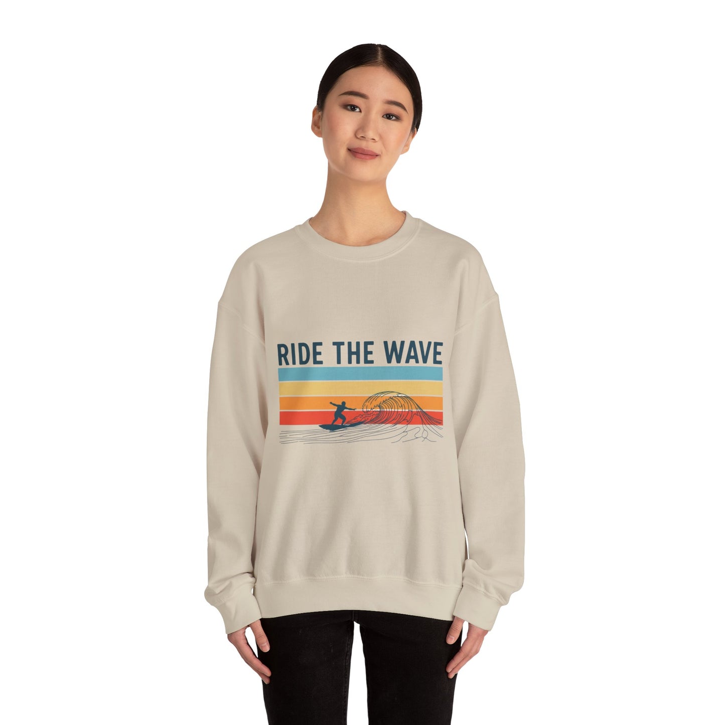 Ride the Wave Crewneck Sweatshirt — Retro Surf Wave Action