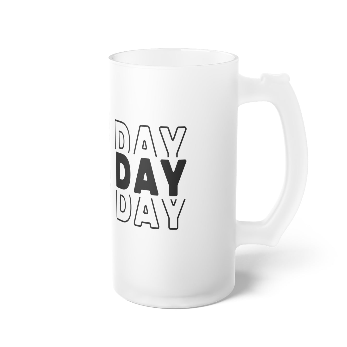 Game Day Frosted Glass Beer Mug — Bold Repeating “GAME DAY” Tailgate Pint
