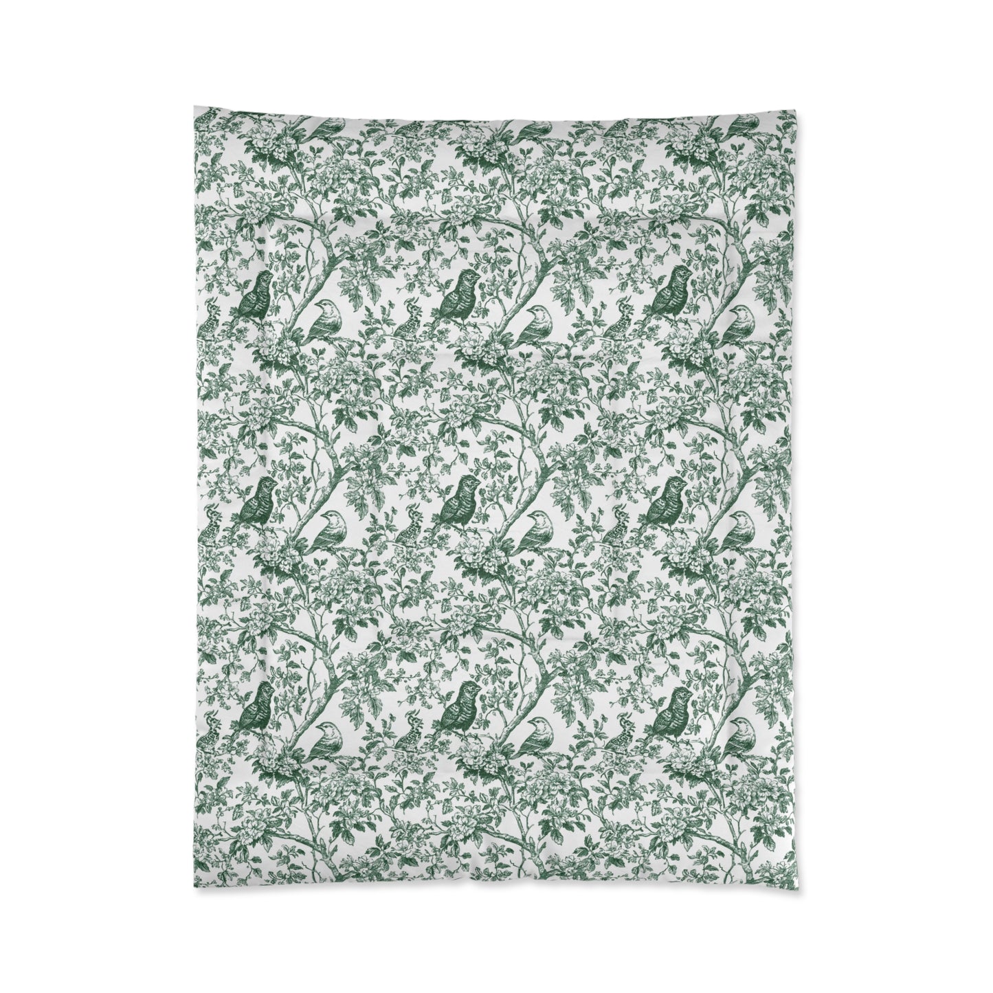 Botanical Bird Comforter - Green Toile Floral Pattern