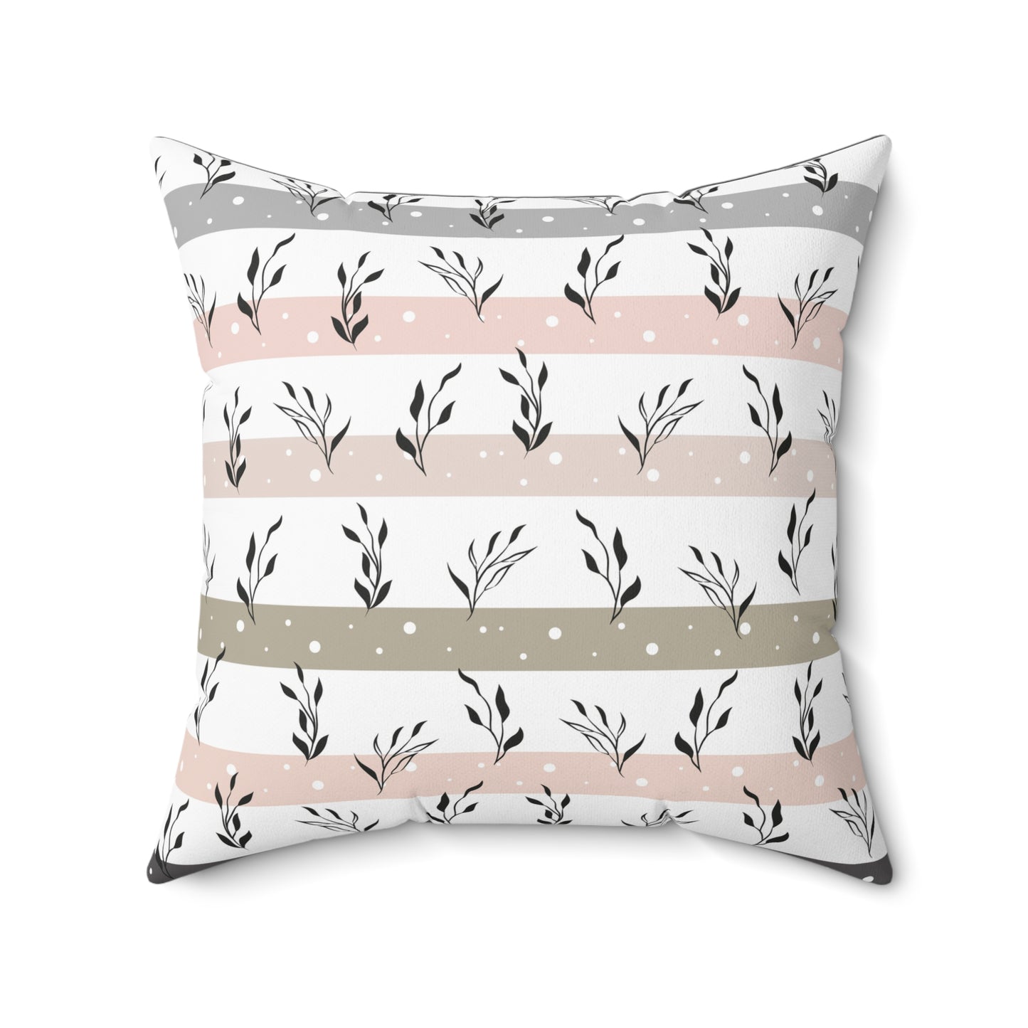 Botanical Leaf Striped Throw Pillow — Blush & Sage Decorative Cushion