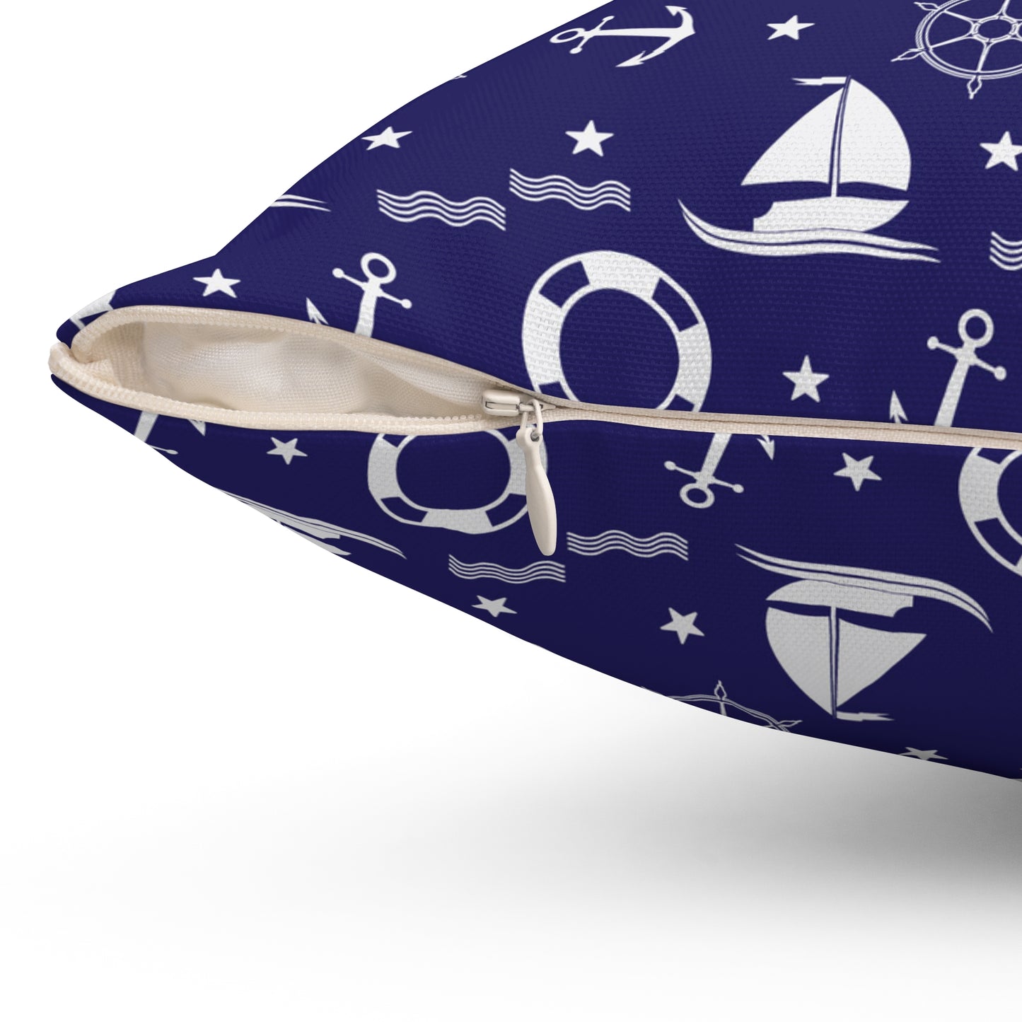 Nautical Sailboat Pattern Throw Pillow – Marine Anchor Lifesaver Decorative Cushion