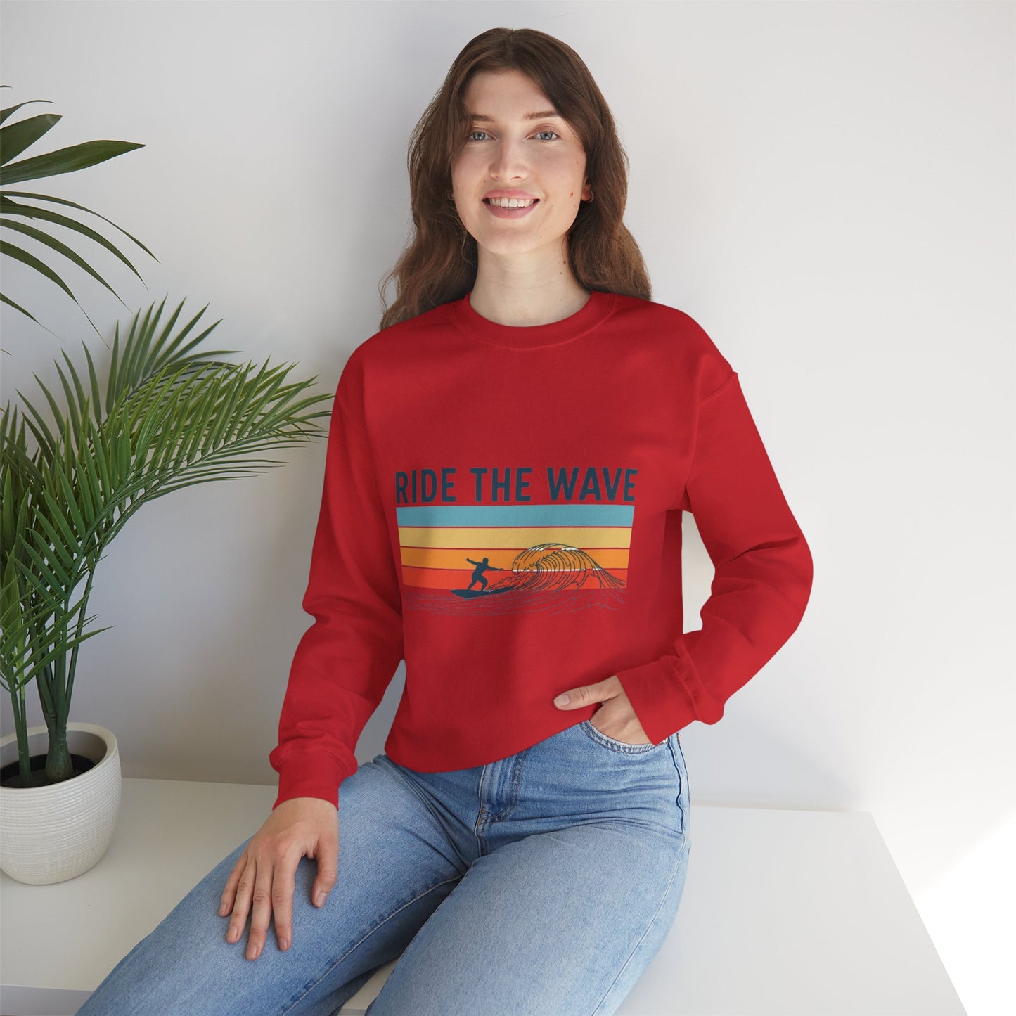 Ride the Wave Crewneck Sweatshirt — Retro Surf Wave Action