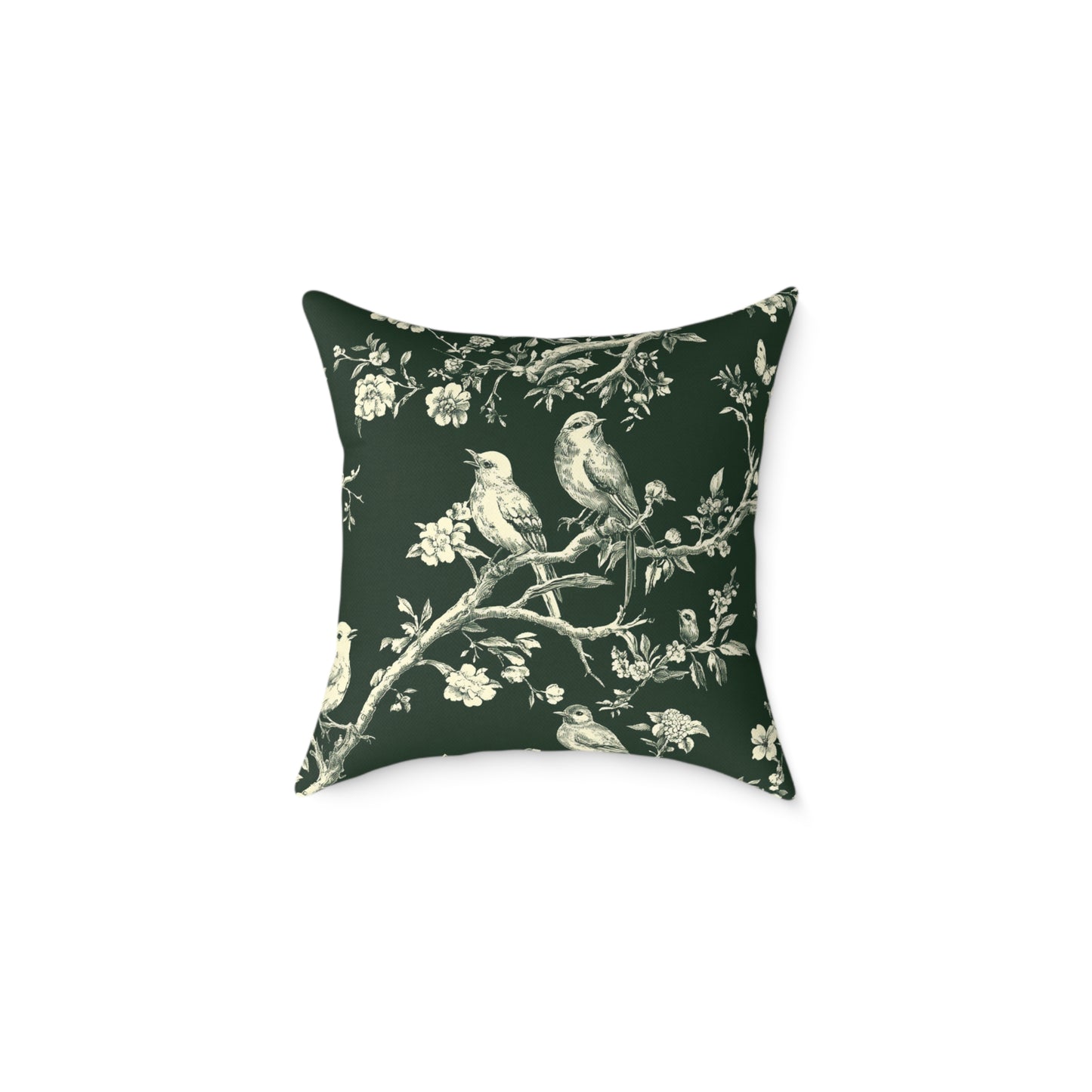 Botanical Bird Throw Pillow — Vintage Floral Branch Accent Cushion
