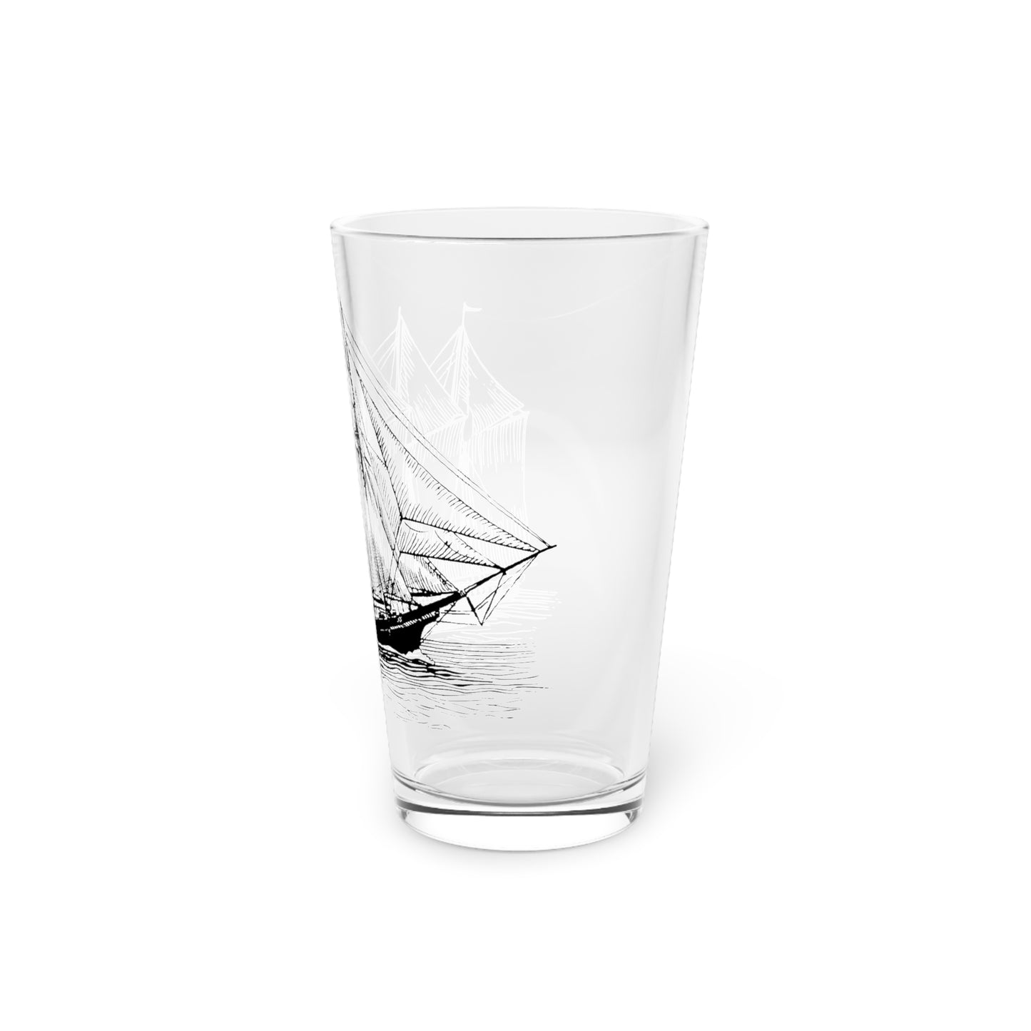Nautical sailing ship on a Pint Glass, 16oz -