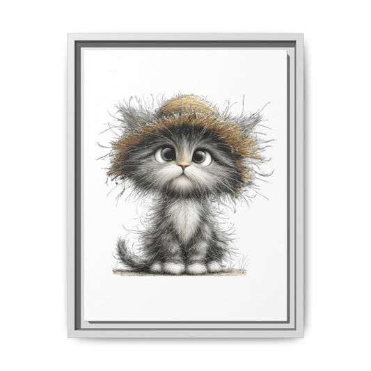 Playful Kitten with Dandelions | Matte Canvas Framed Wall Art | Nursery Bedroom Decor
