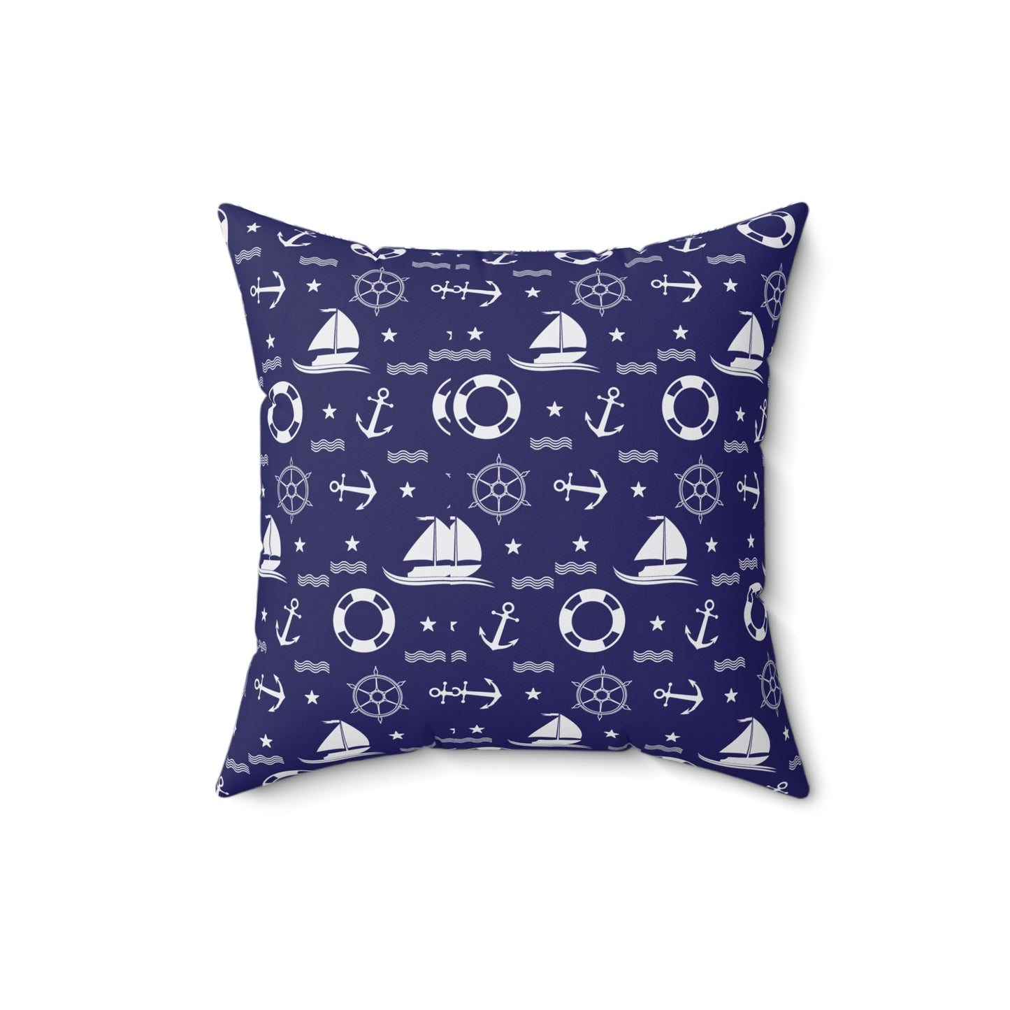Nautical Sailboat Pattern Throw Pillow – Marine Anchor Lifesaver Decorative Cushion