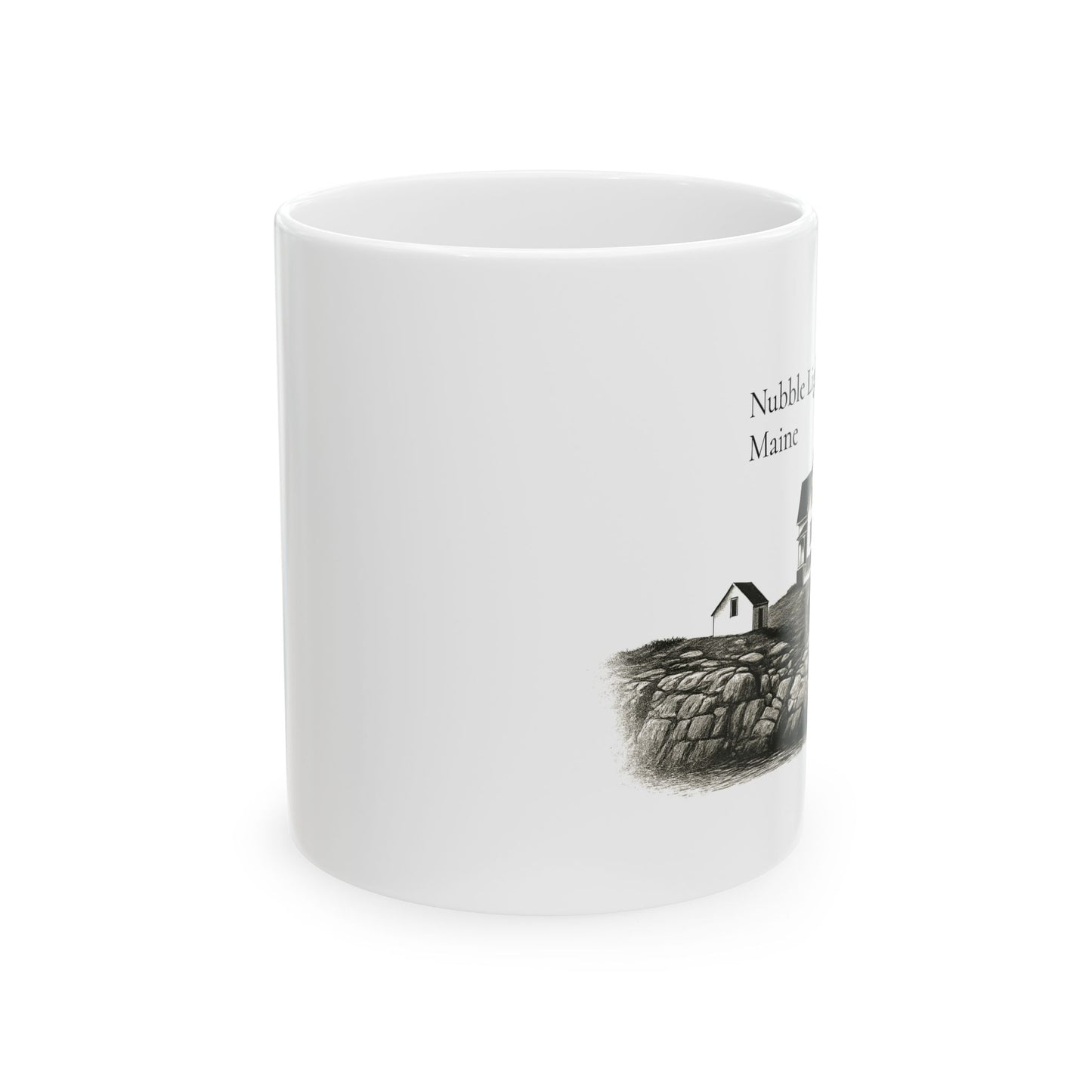 Nubble Lighthouse Maine Illustration Ceramic Mug — 11oz & 15oz Coffee Cup