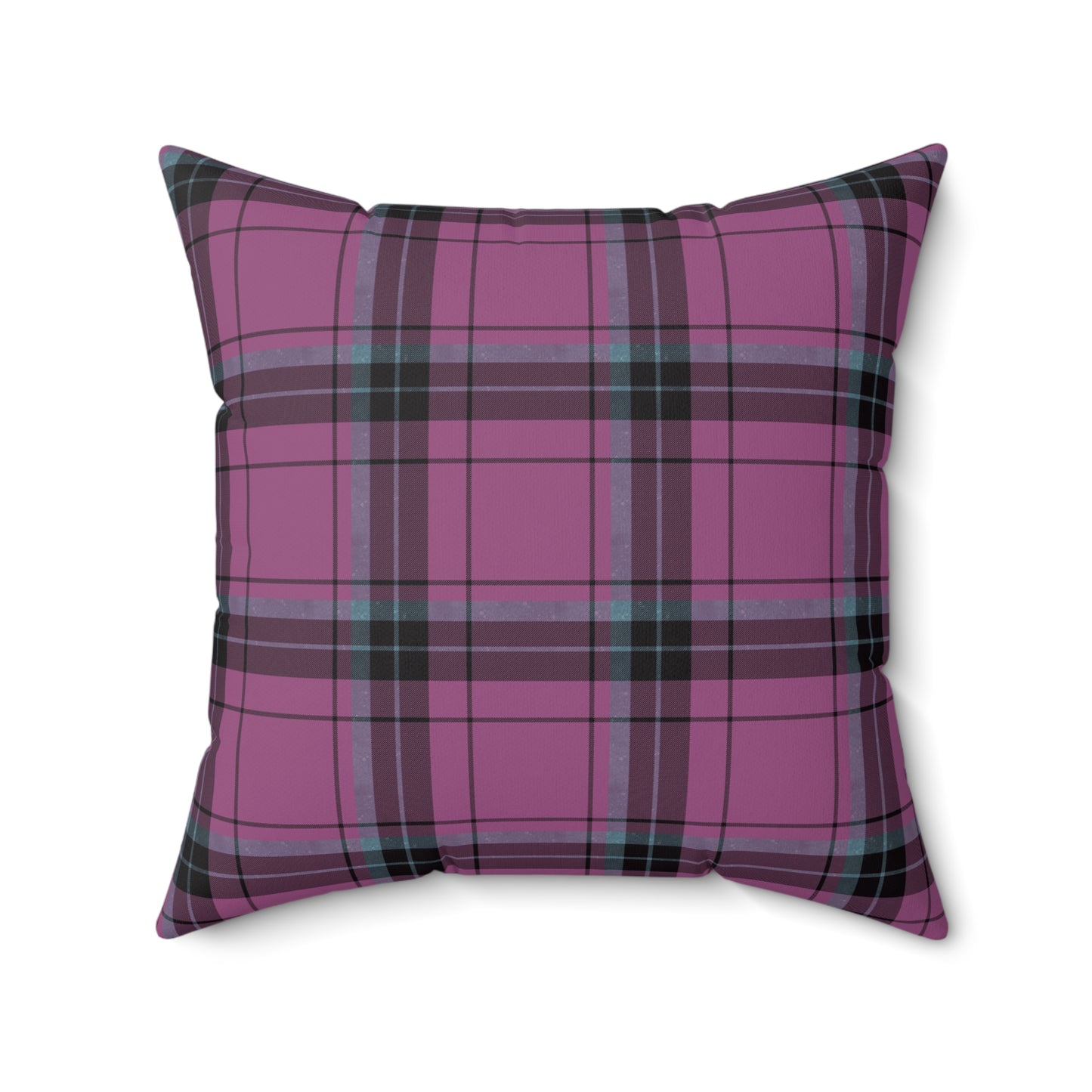 Purple Plaid Throw Pillow - Square Spun Polyester Decorative Cushion