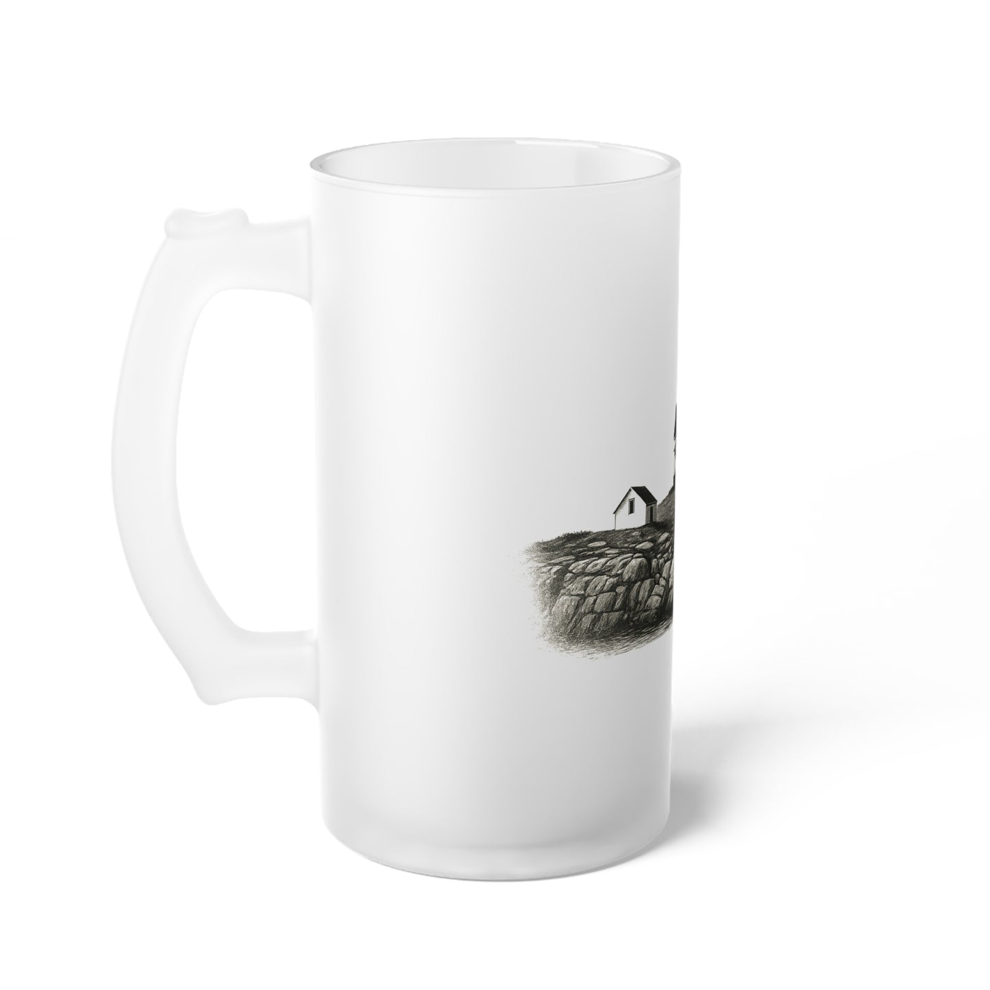 Coastal Nubble Lighthouse Frosted Glass Beer Mug — Illustrated Pint