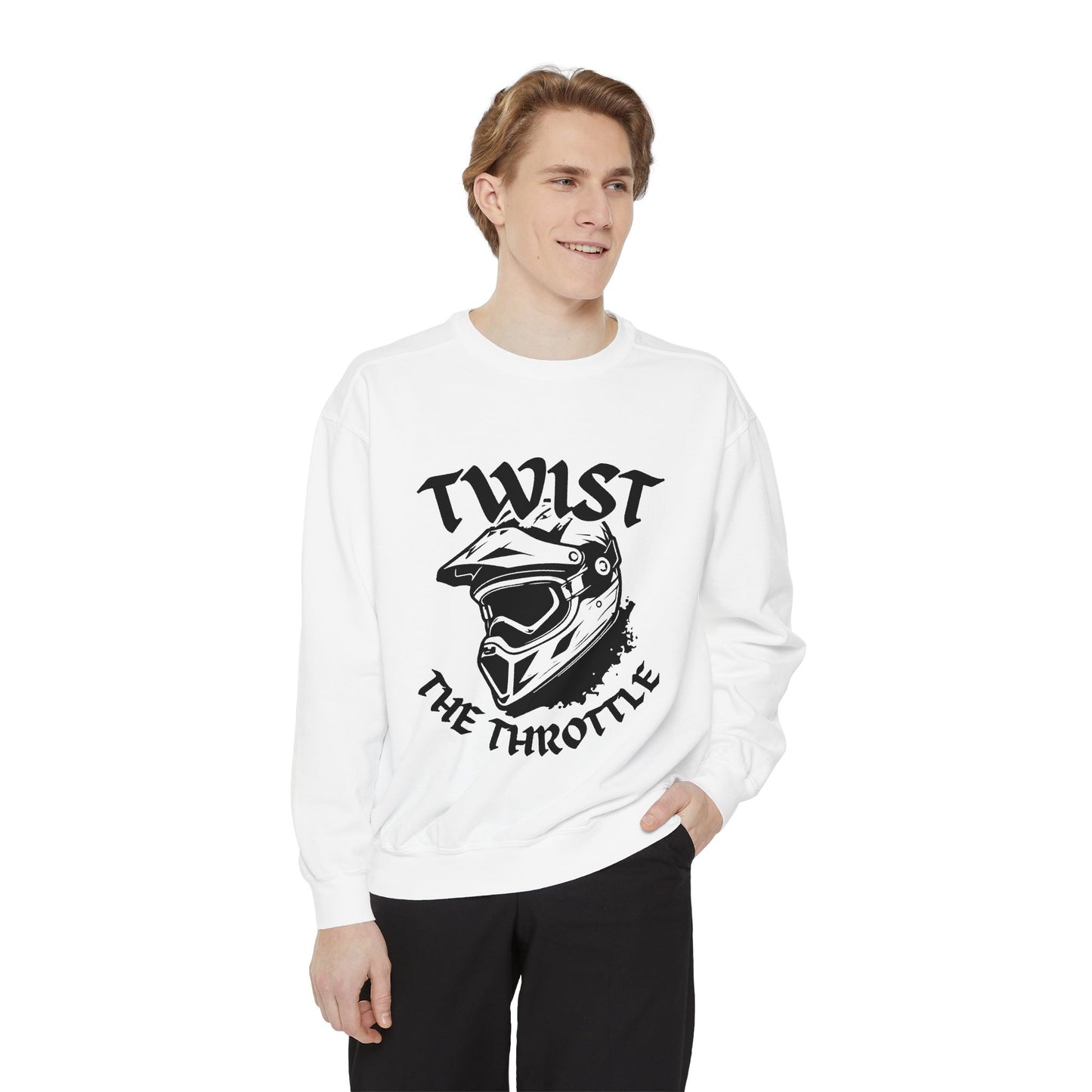 Twist the Throttle Motorcycle Helmet Sweatshirt — Biker Graphic Pullover