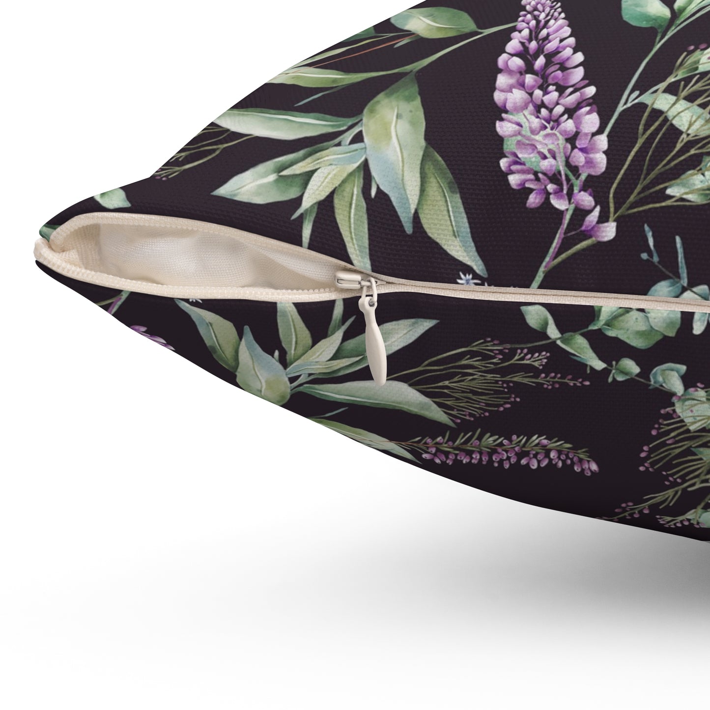 Purple Lilac Floral Pillow | Square Polyester Throw Pillow, Botanical Accent