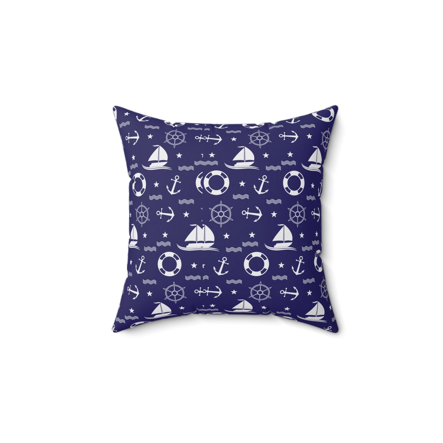 Nautical Sailboat Pattern Throw Pillow – Marine Anchor Lifesaver Decorative Cushion