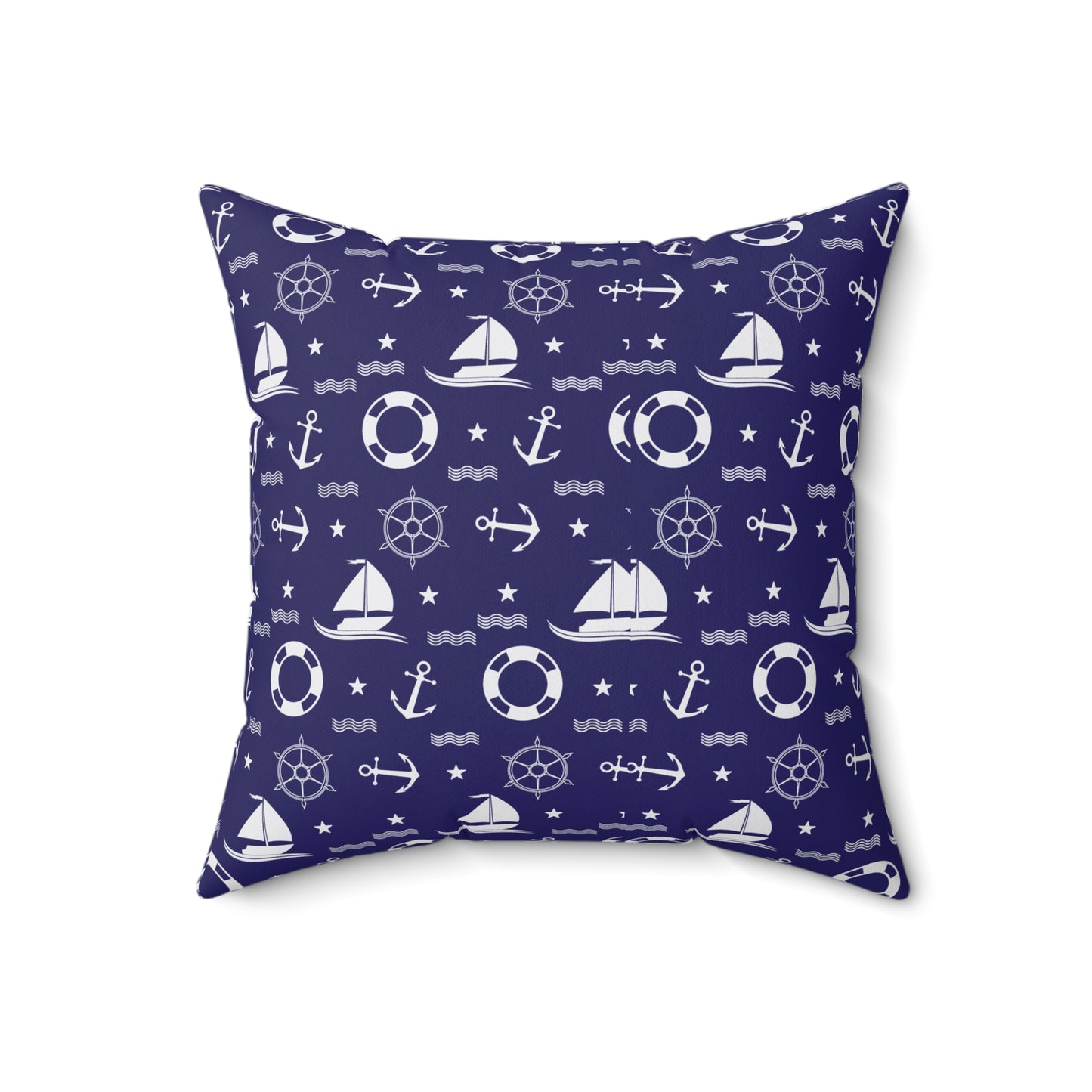 Nautical Sailboat Pattern Throw Pillow – Marine Anchor Lifesaver Decorative Cushion