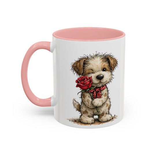Cute Puppy with Rose Accent Coffee Mug — Valentine’s Day Dog Lover Gift