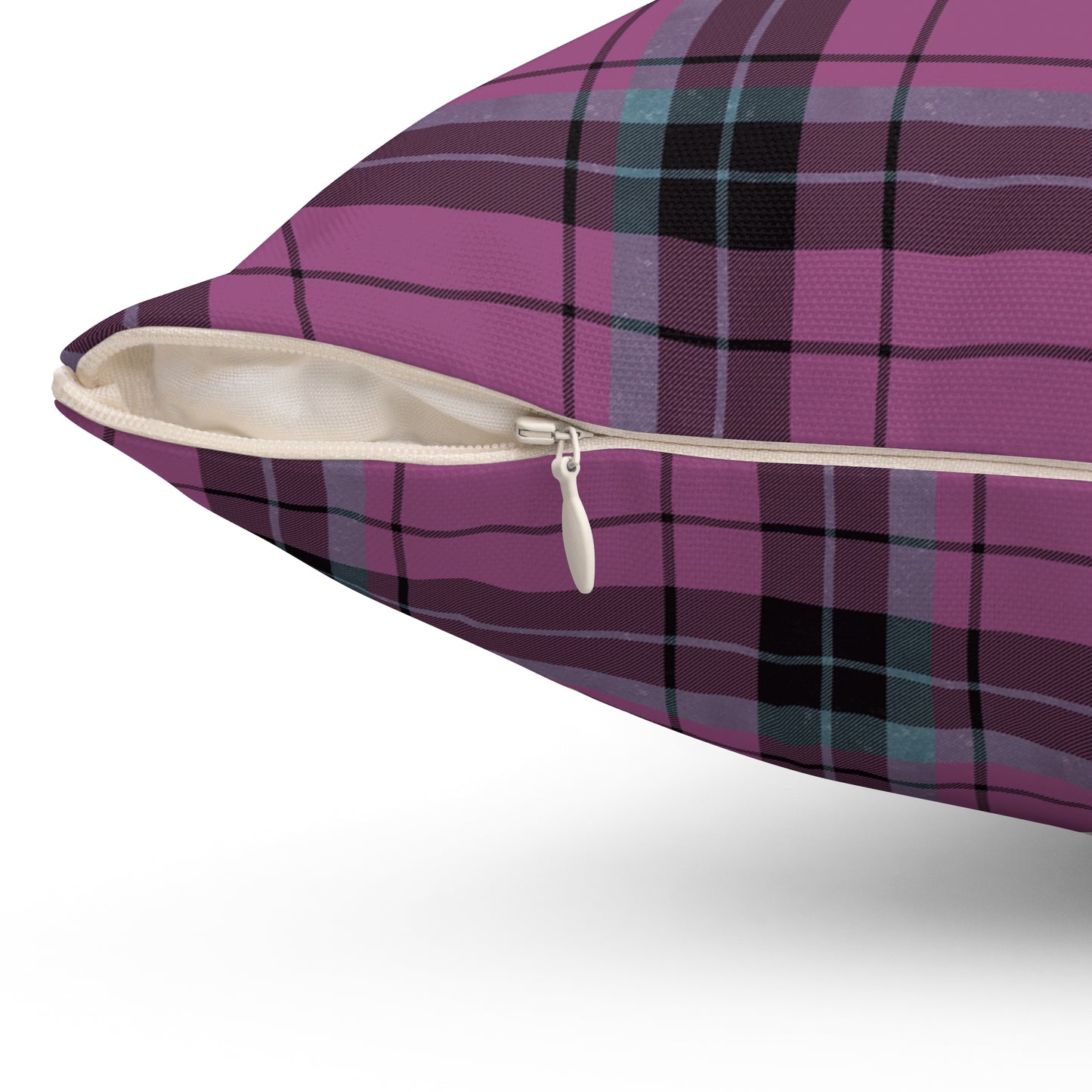 Purple Plaid Throw Pillow - Square Spun Polyester Decorative Cushion