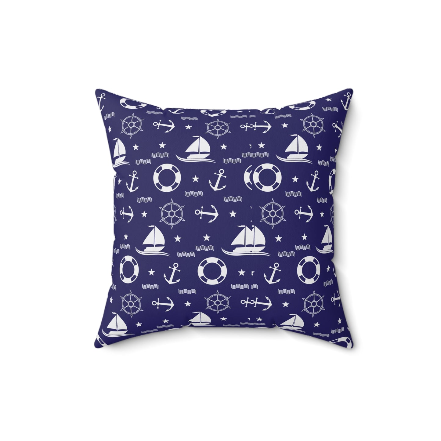 Nautical Sailboat Pattern Throw Pillow – Marine Anchor Lifesaver Decorative Cushion