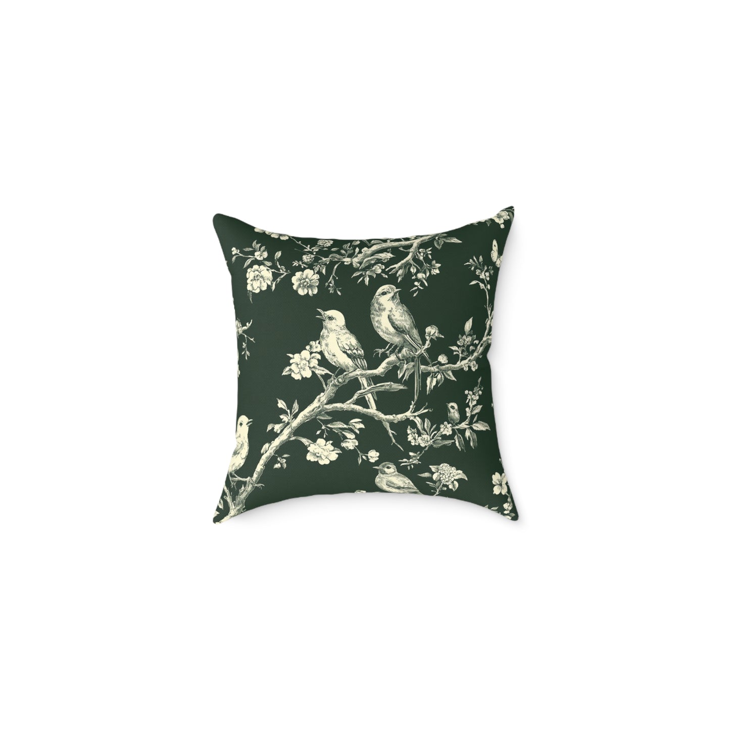 Botanical Bird Throw Pillow — Vintage Floral Branch Accent Cushion