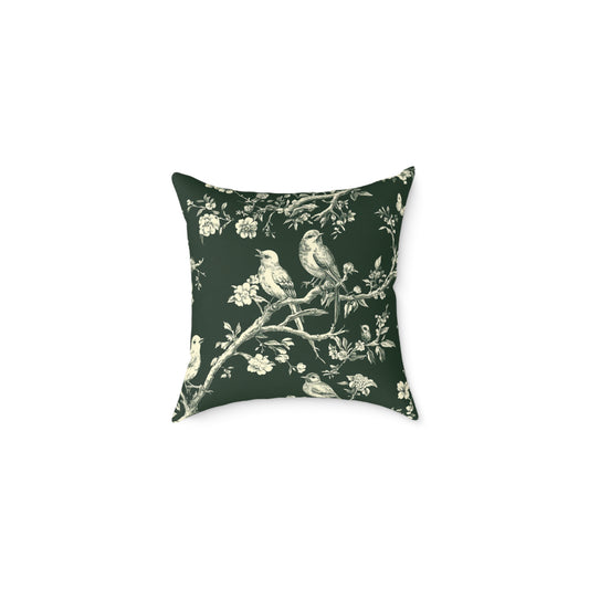 Botanical Bird Throw Pillow — Vintage Floral Branch Accent Cushion