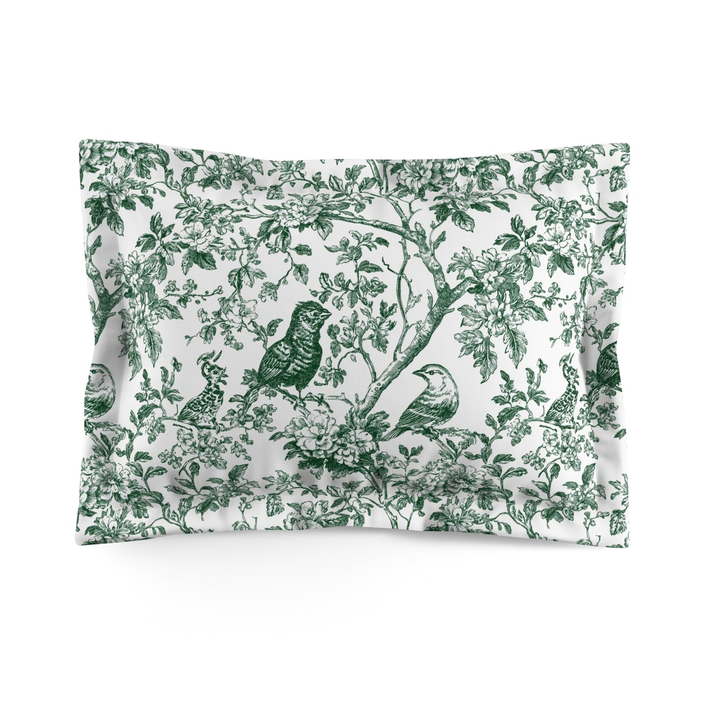 Bird Toile Microfiber Pillow Sham – Green Botanical Bird Pattern