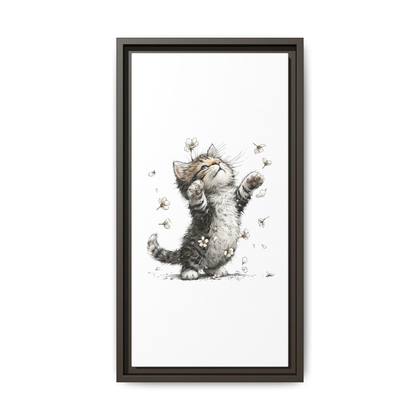 Playful Kitten with Dandelions Matte Canvas Framed Wall Art | Nursery Bedroom Decor
