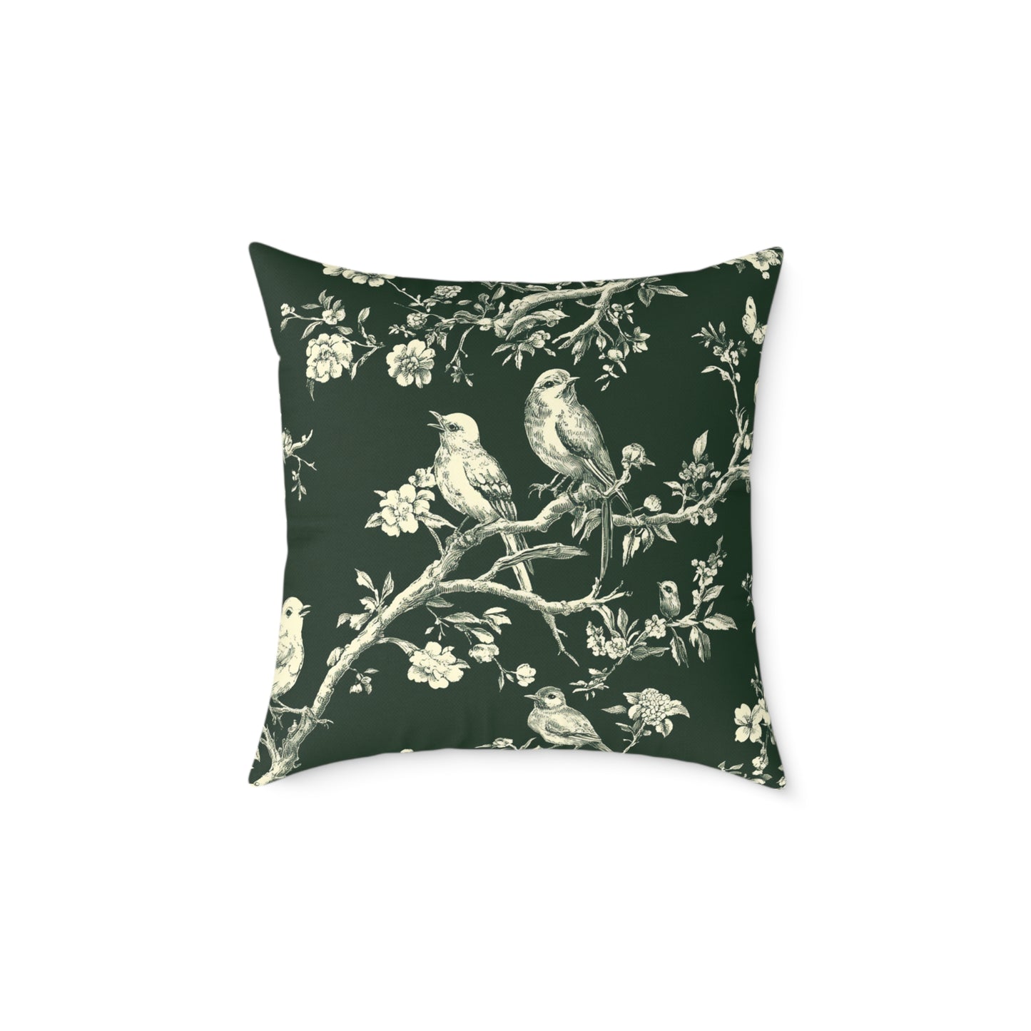 Botanical Bird Throw Pillow — Vintage Floral Branch Accent Cushion