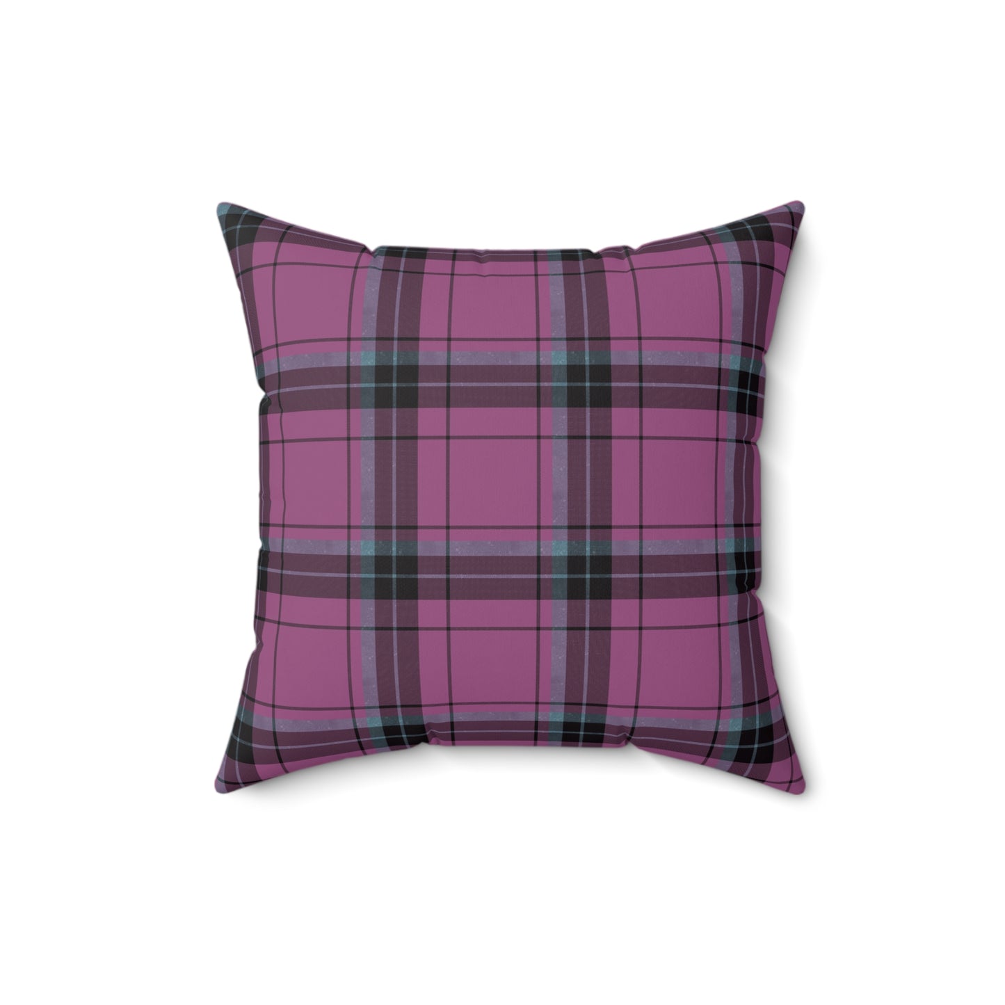 Purple Plaid Throw Pillow - Square Spun Polyester Decorative Cushion