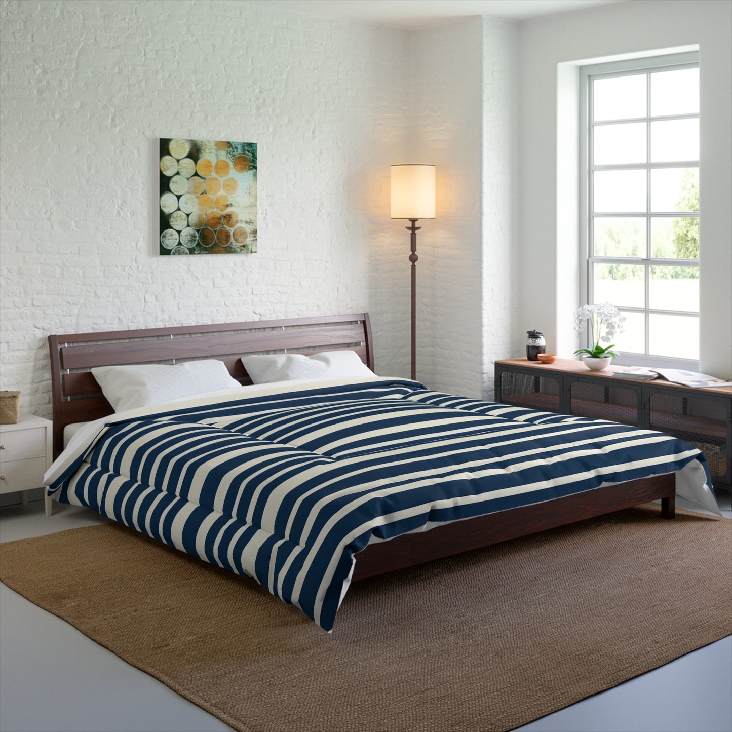 Navy & White Striped Comforter — Nautical Classic Comforter for the Bedroom