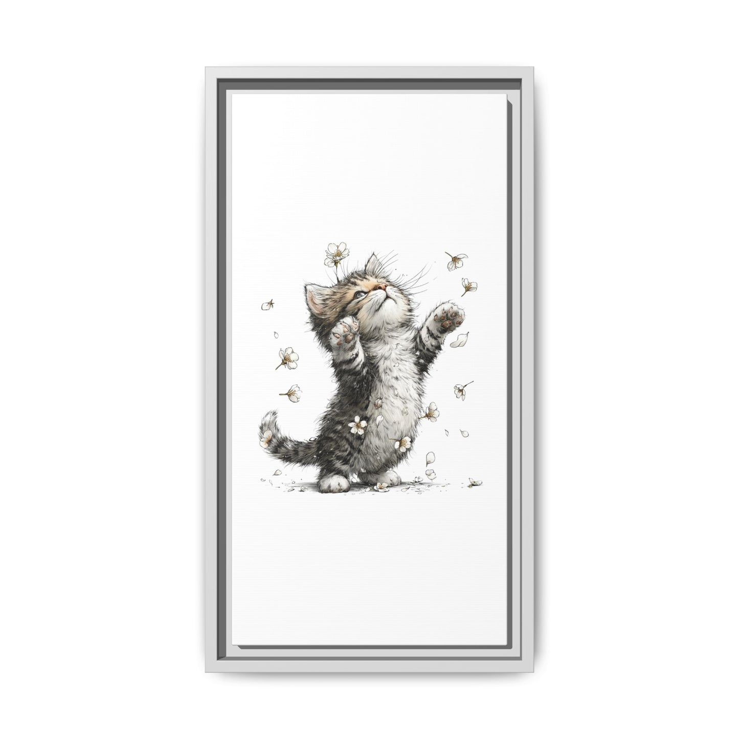 Playful Kitten with Dandelions Matte Canvas Framed Wall Art | Nursery Bedroom Decor