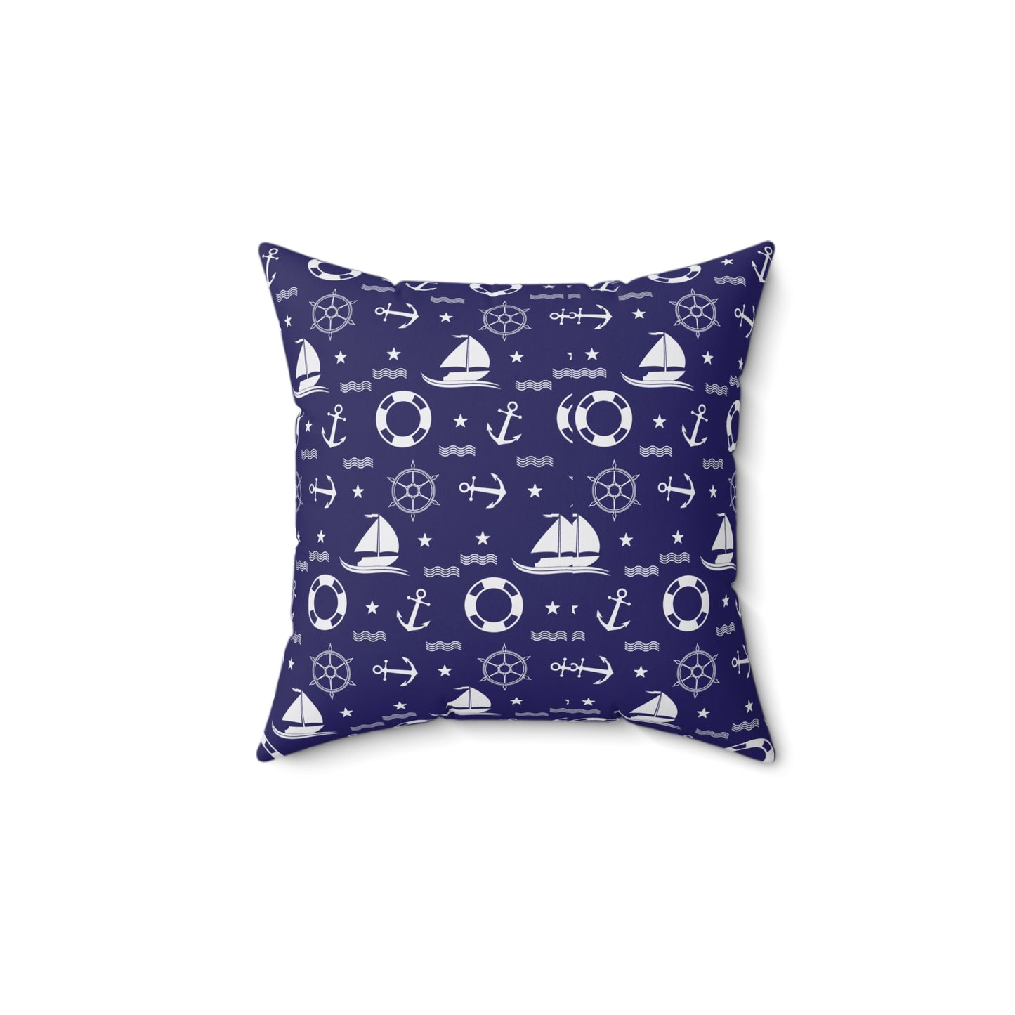 Nautical Sailboat Pattern Throw Pillow – Marine Anchor Lifesaver Decorative Cushion