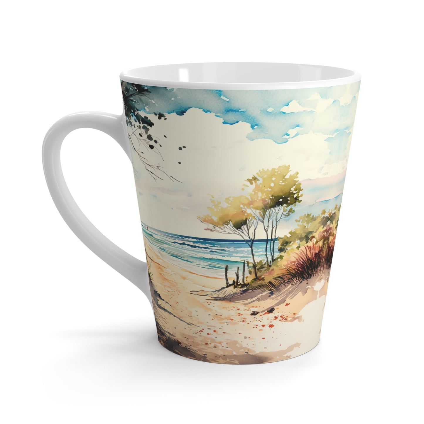 Coastal Beach Watercolor Latte Mug | Seaside Landscape Ceramic Cup