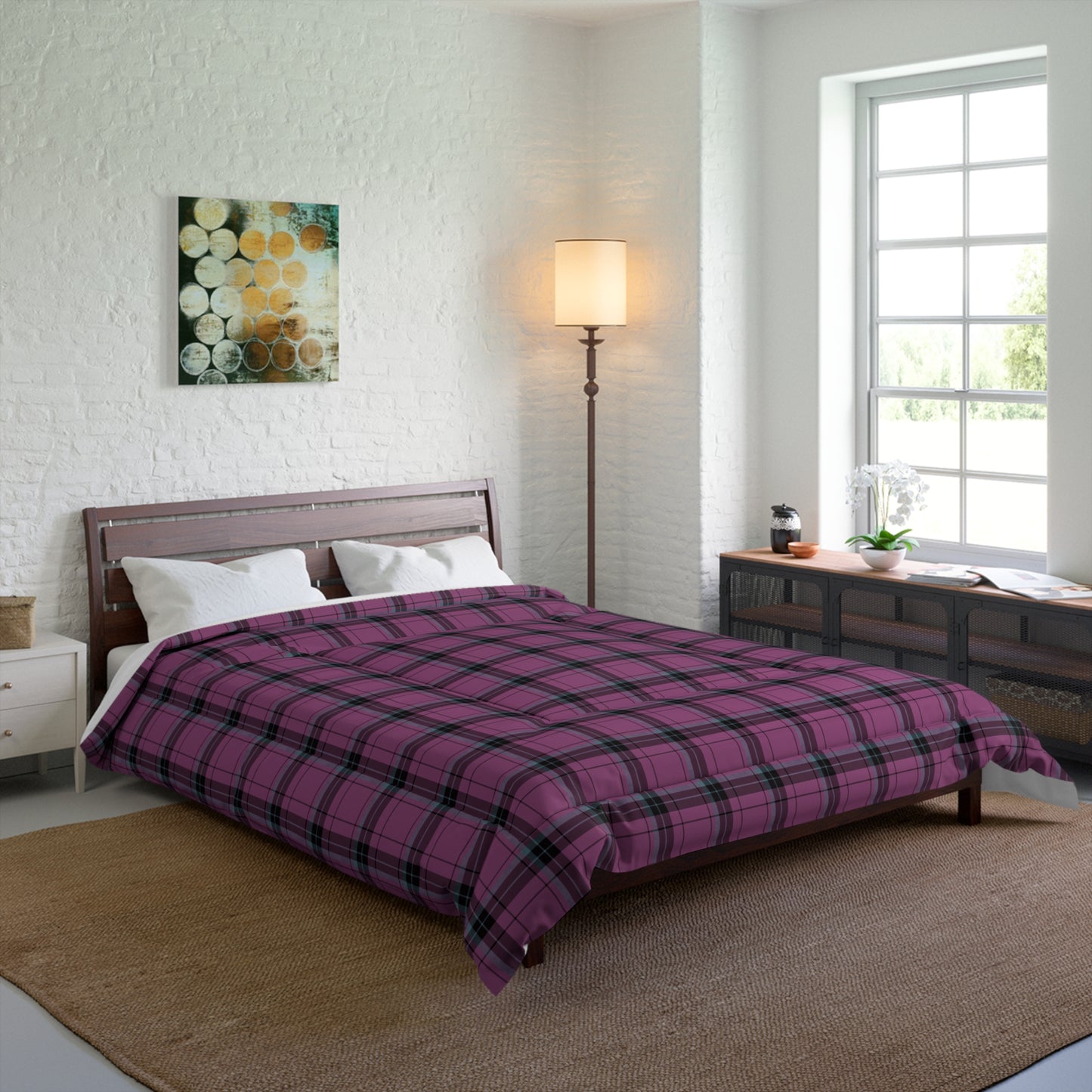 Plaid Comforter — Purple & Black Tartan Bedding